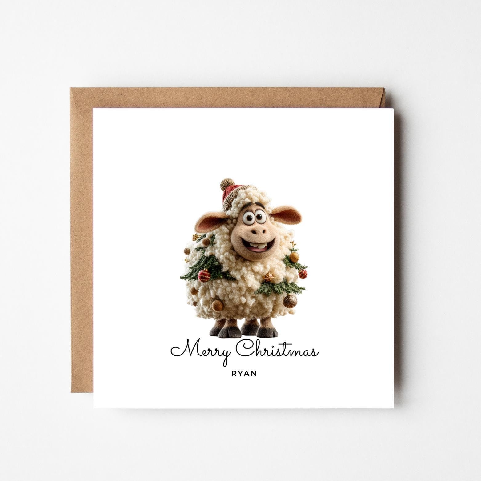 Personalised Funny Sheep Christmas Card: Custom Name Holiday Greeting