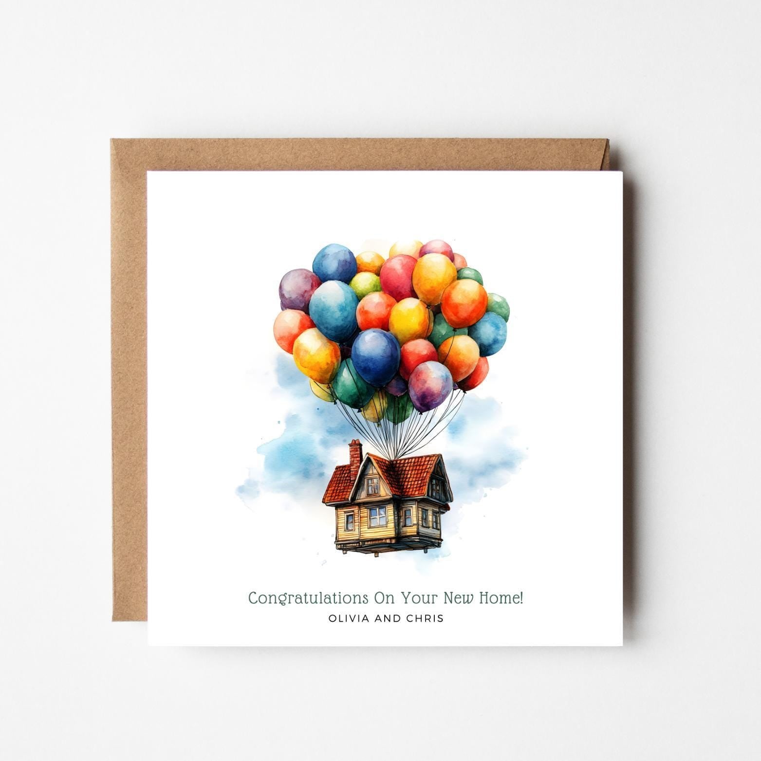 Personalised New Home Card: Colorful Balloon House, Housewarming Keepsake
