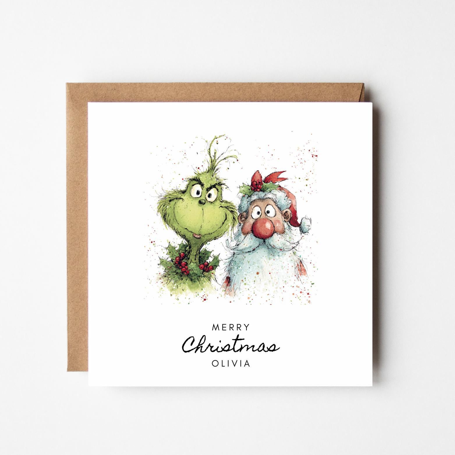 Personalised Grinch Christmas Card: Funny Santa Holiday Greeting