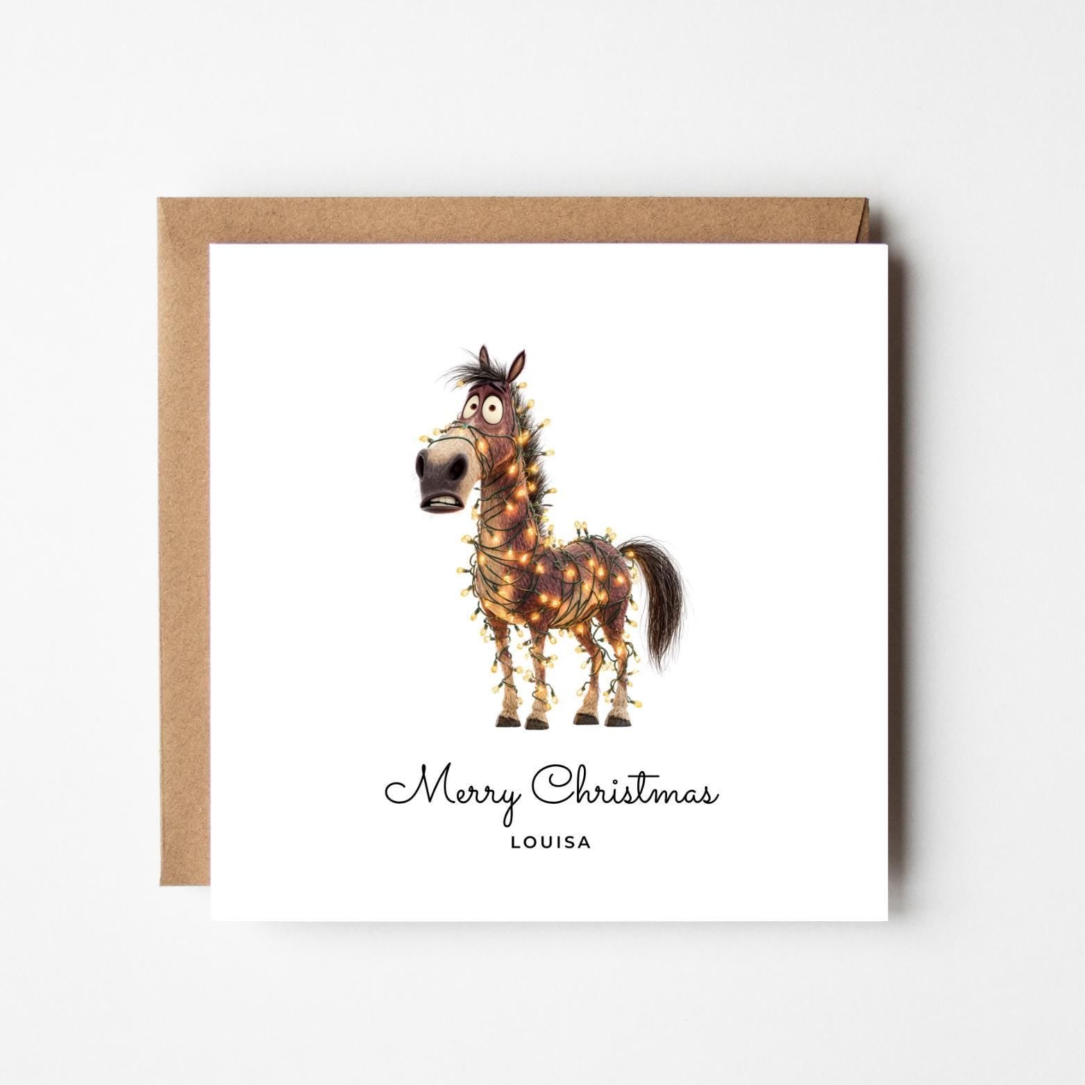 Personalised Funny Horse Christmas Card: Handmade Holiday Greeting
