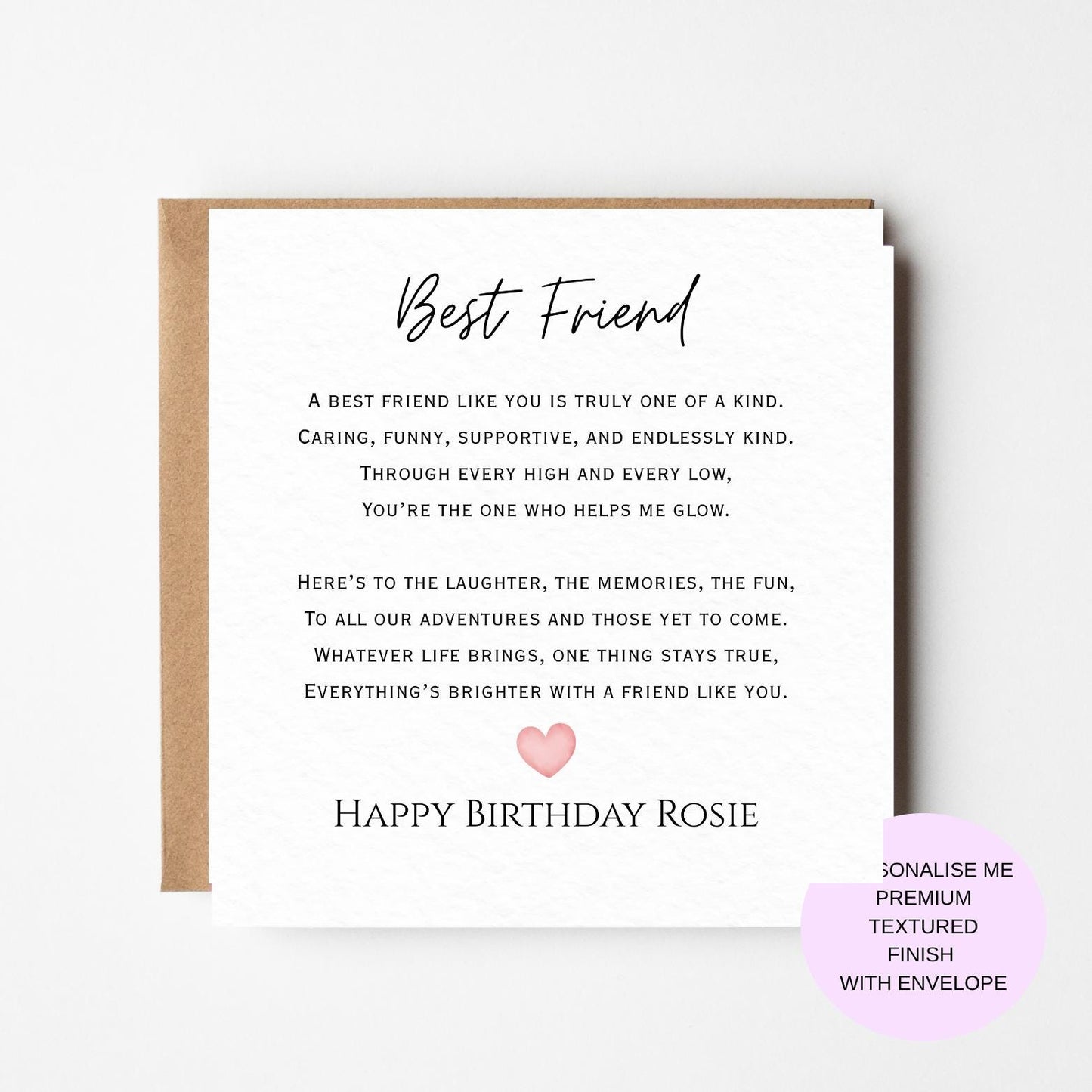 Best Friend Birthday Card, For Bestie, Personalised Best Friend Birthday Card, Bestie Birthday Card, Birthday Gift To Best Friend Poem Card