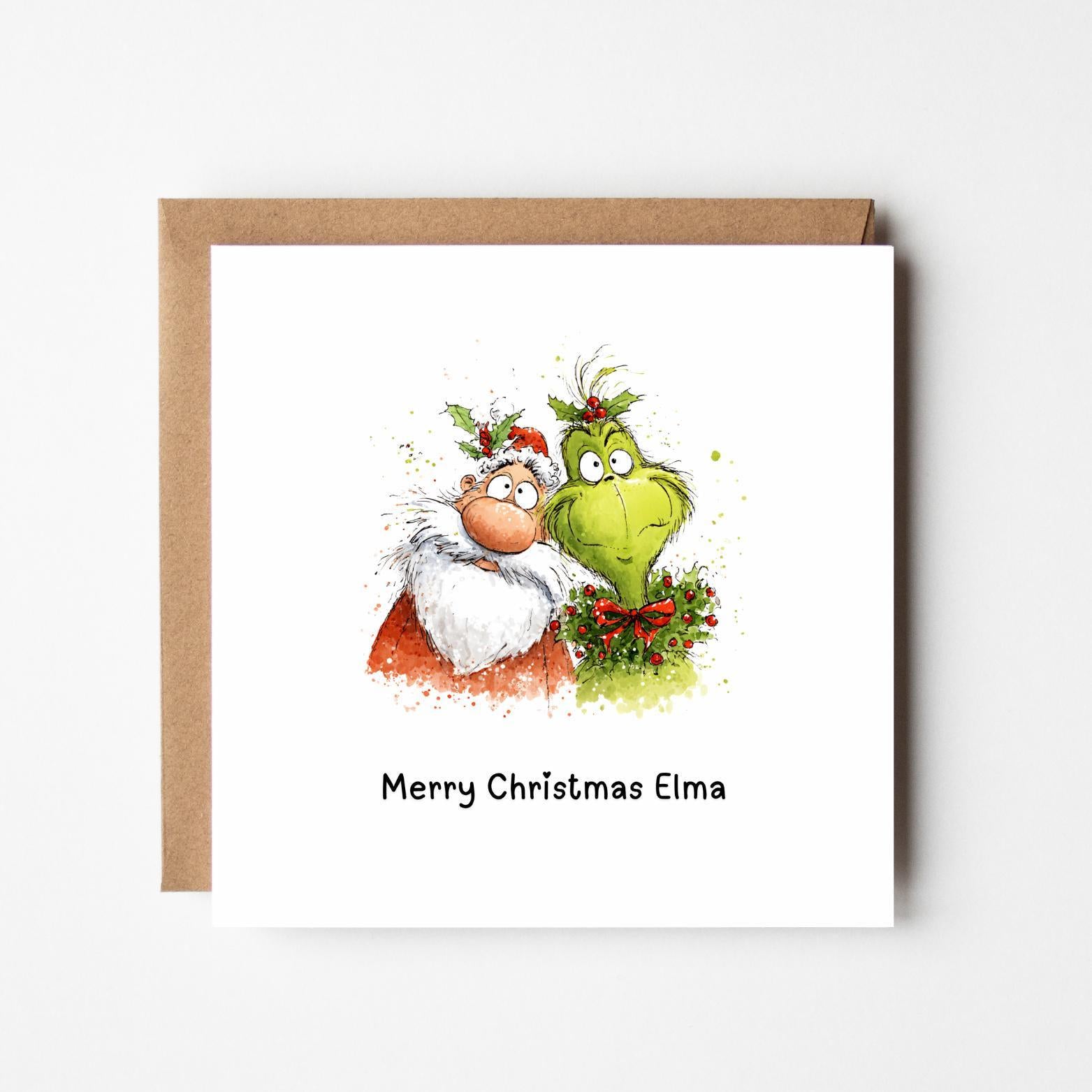 Personalised Grinch and Santa Christmas Card: Funny Holiday Greeting