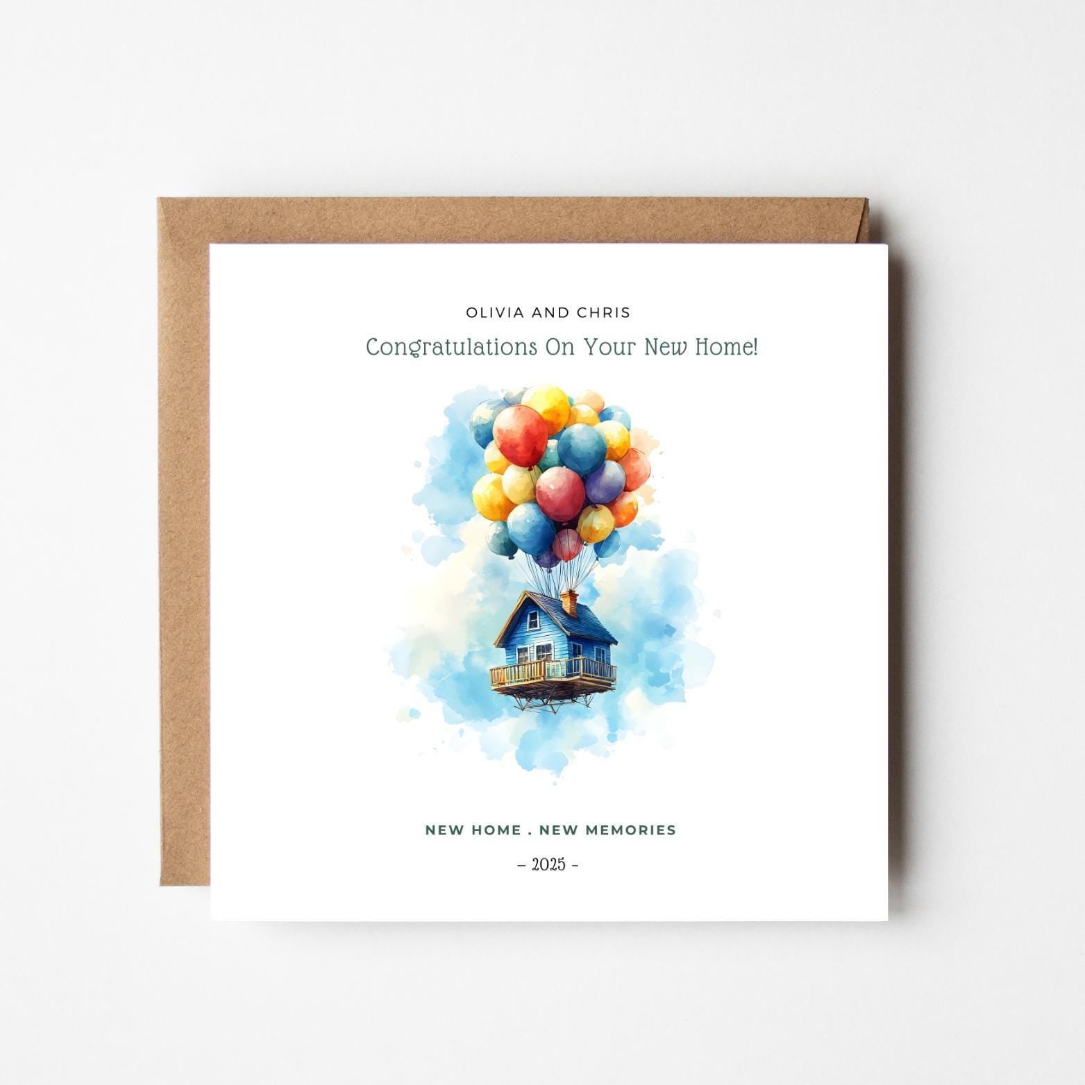 Personalized New Home Card – Balloon House, Housewarming Gift