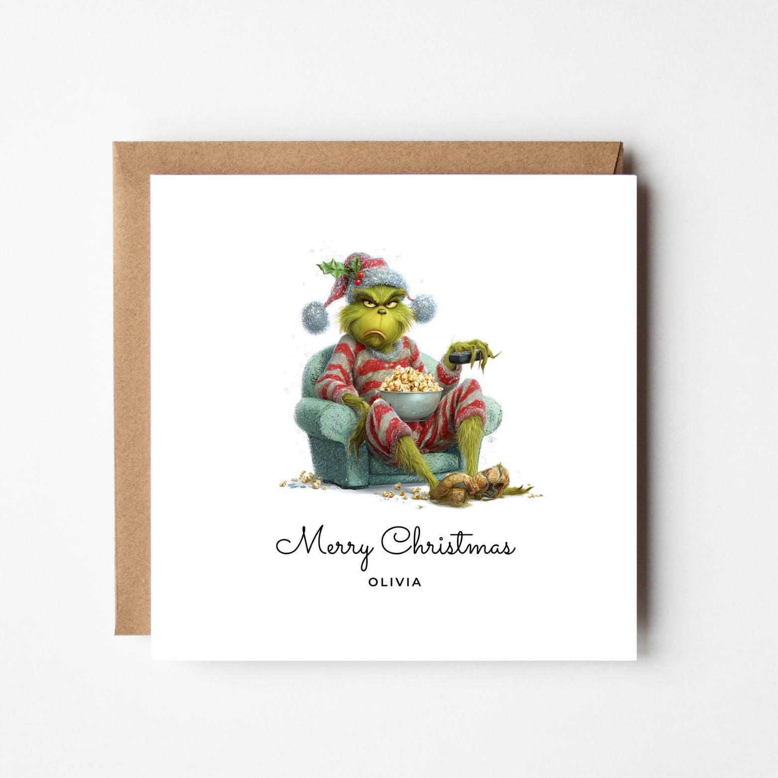 Personalised Grinch Christmas Card: Funny Holiday Card, Custom Name