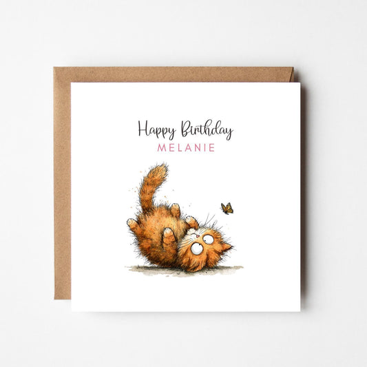 Personalised Ginger Cat Birthday Card: Playful Design