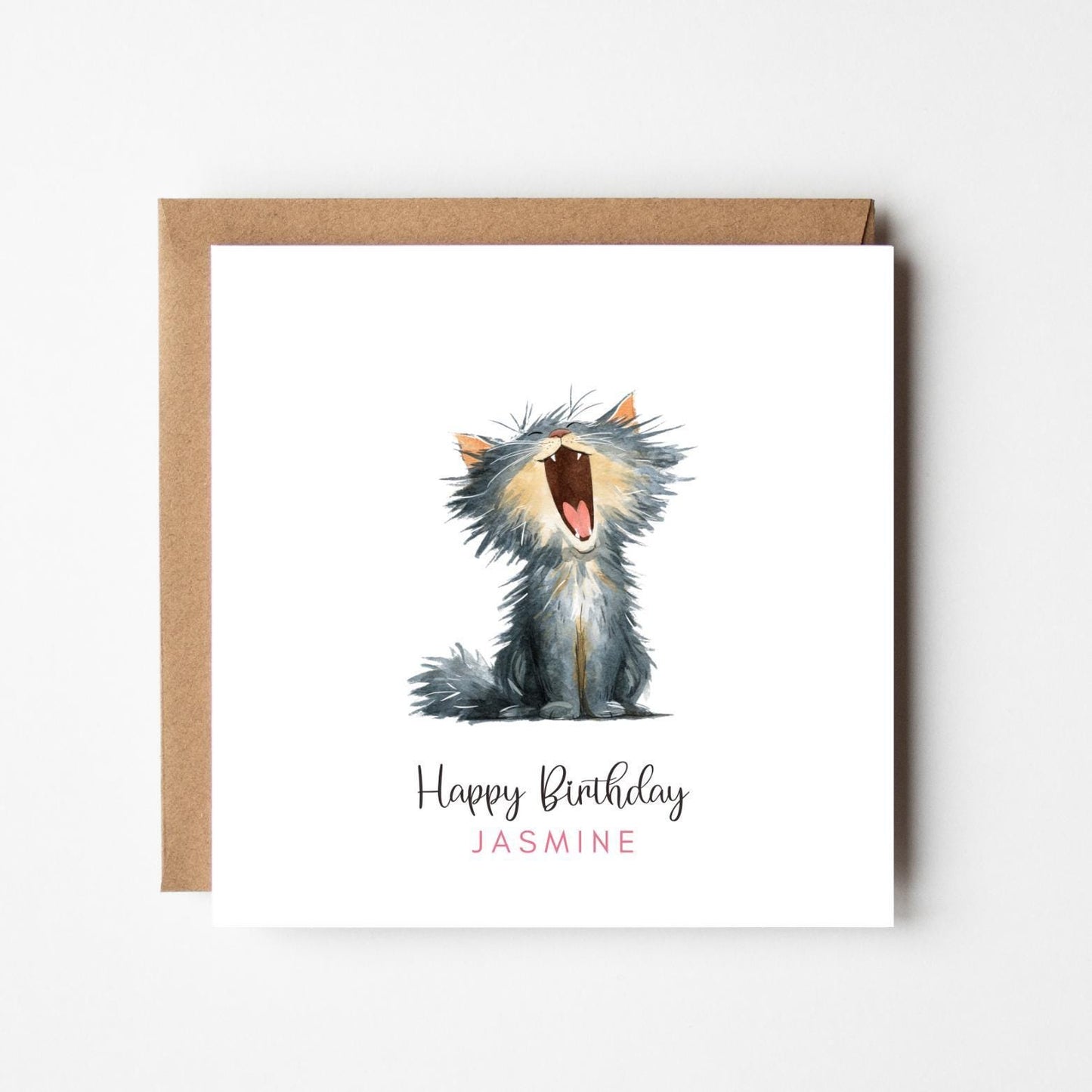 Personalised Funny Cat Birthday Card: Yawning Cat Lover Gift