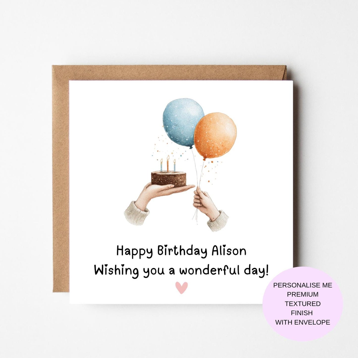 Birthday Card with Balloons and Cake – Minimalist Watercolour Style