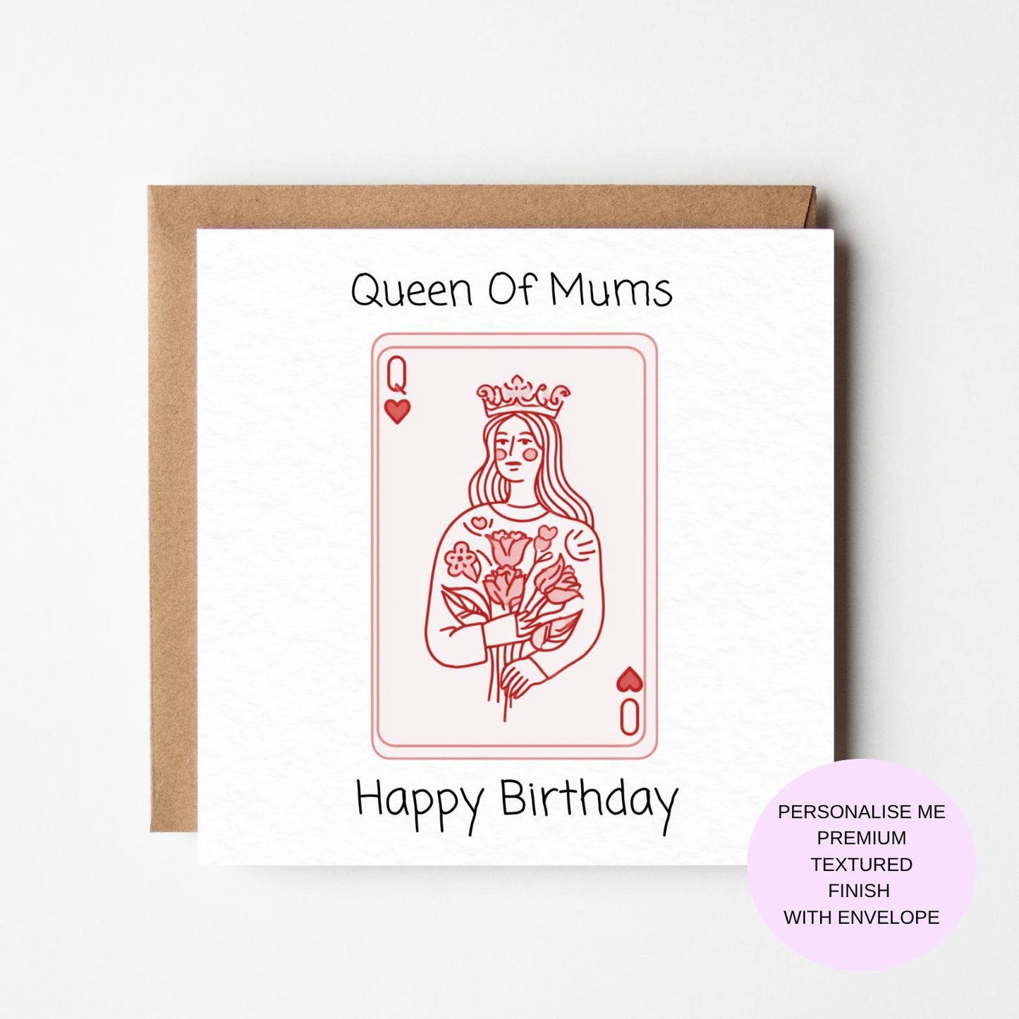 Birthday Card: Queen of Hearts Design - Luxury Textured Paper