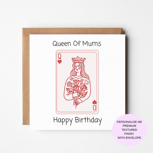 Birthday Card: Queen of Hearts Design - Luxury Textured Paper