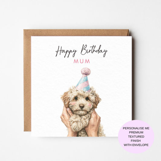 Birthday Card: Dog Illustration - Personalised, Textured Finish