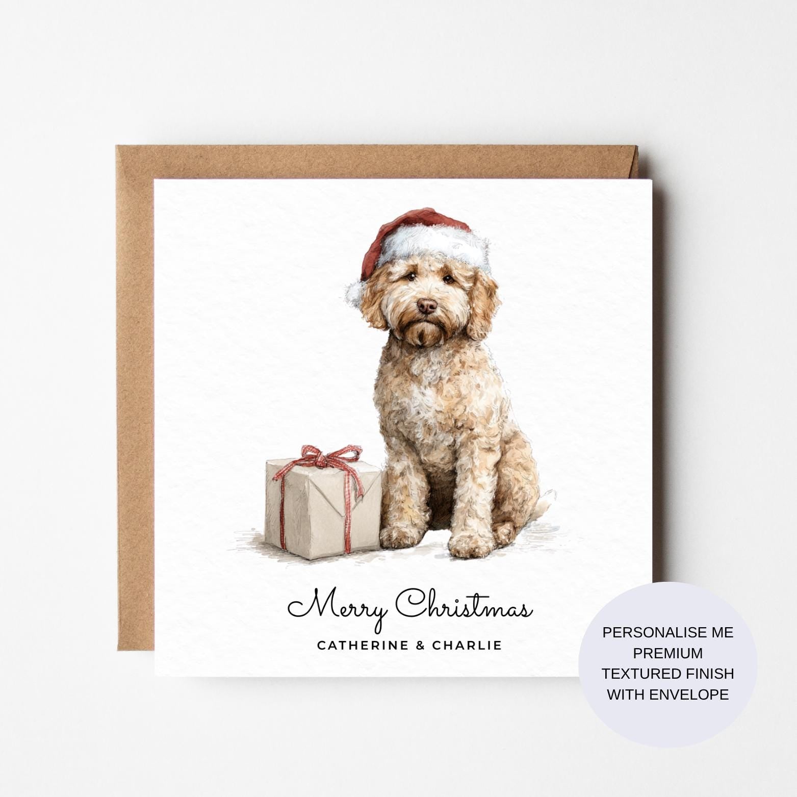 Personalised Cockapoo Card: Festive Dog Design - Textured Finish