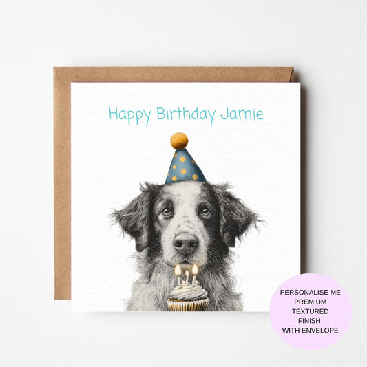 Birthday Card, Watercolor Dog Illustration (Personalised Text)