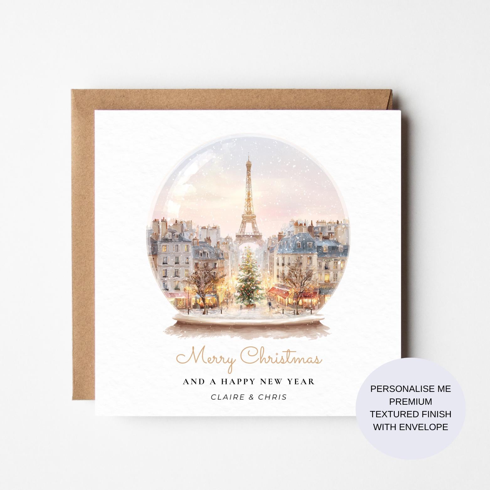 Eiffel Tower Christmas Card: Paris Winter Scene (Square Folded)
