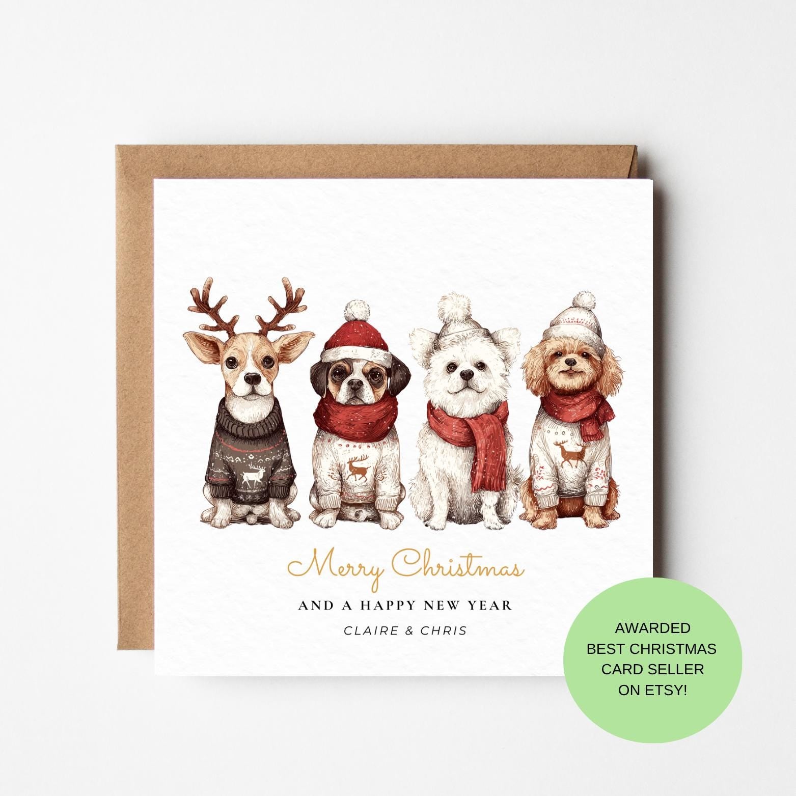 Watercolor Dogs Christmas Card – Festive Pet Holiday Card