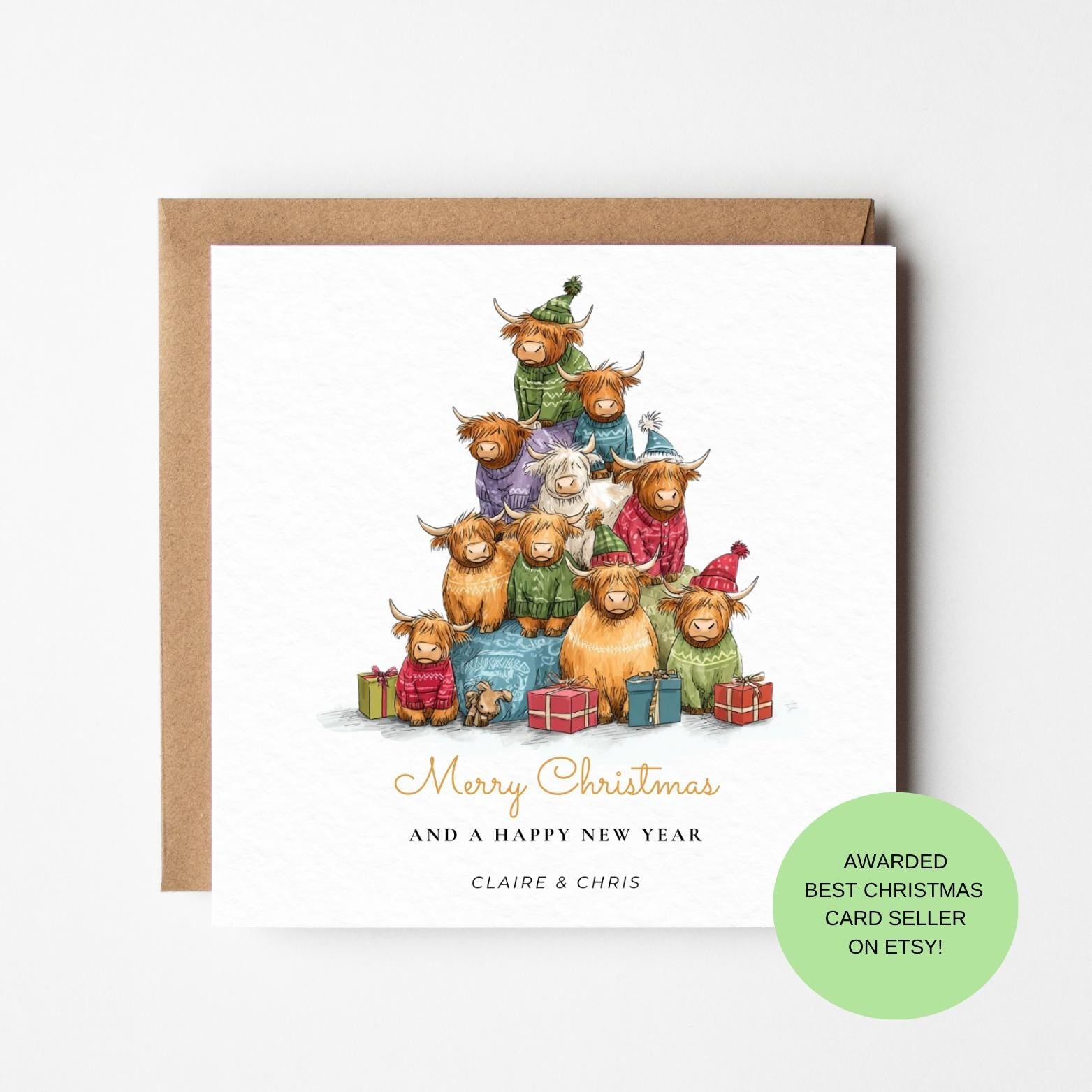 Highland Cow Christmas Card – Funny Cows in Jumpers, Festive Farm Animal Holiday Card