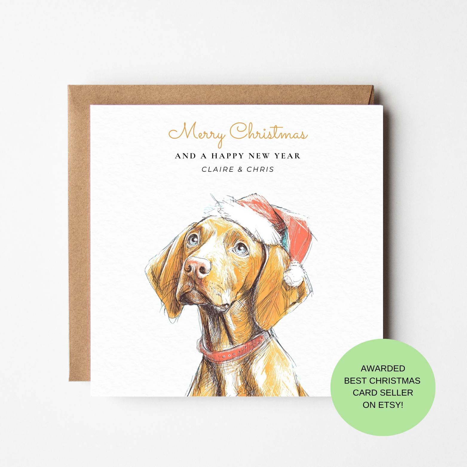 Vizsla Christmas Card – Dog in Santa Hat, Holiday Pet Card