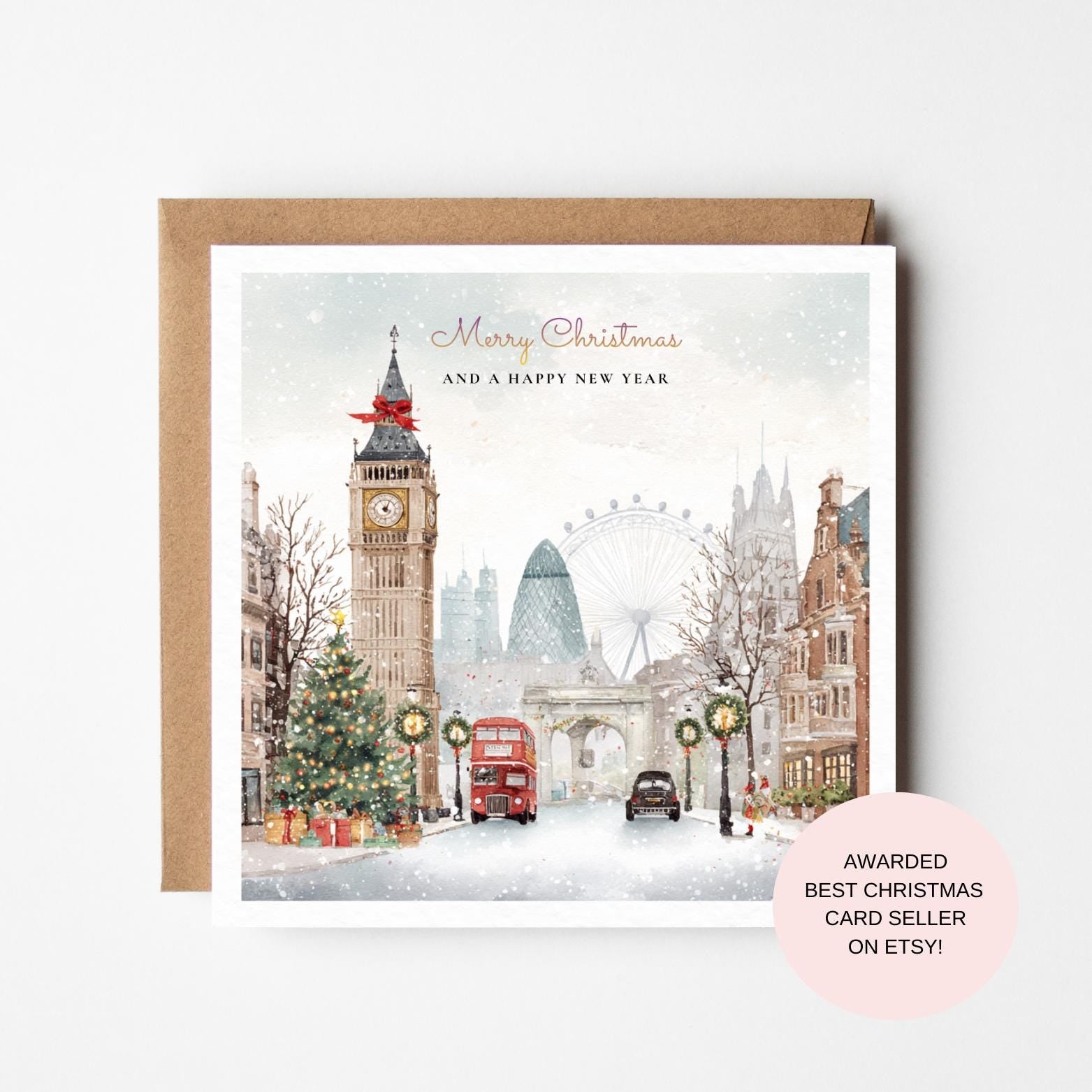 London Christmas Card, Skyline with Big Ben & Tree