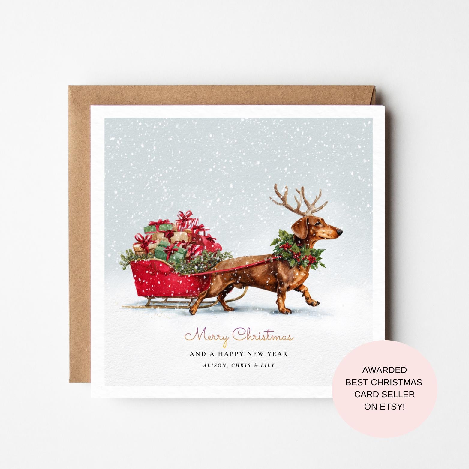 Christmas Dachshund Card: Festive Sausage Dog