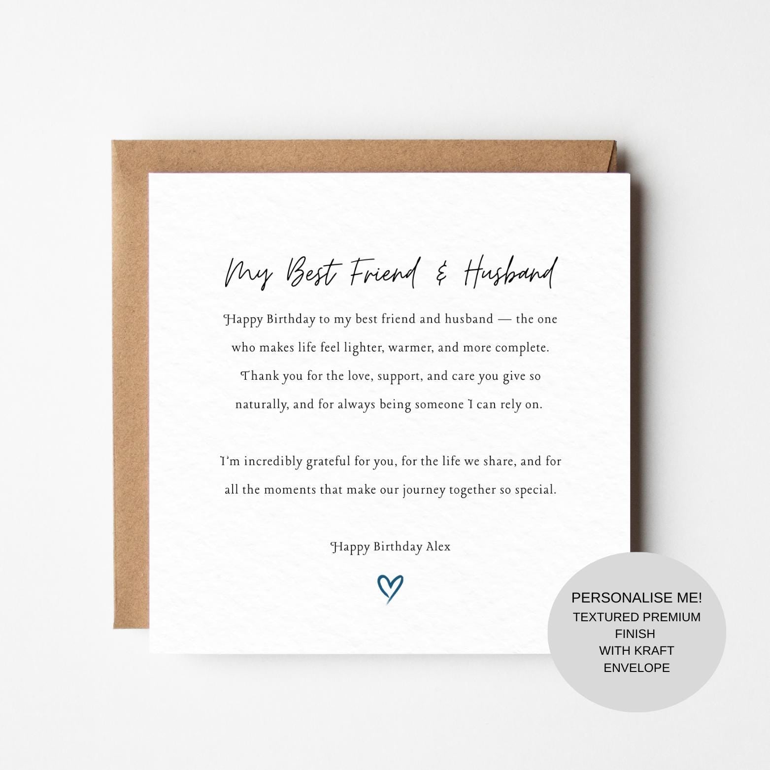 Sentimental Husband Birthday Card | Meaningful Love Note | Elegant Keepsake Card