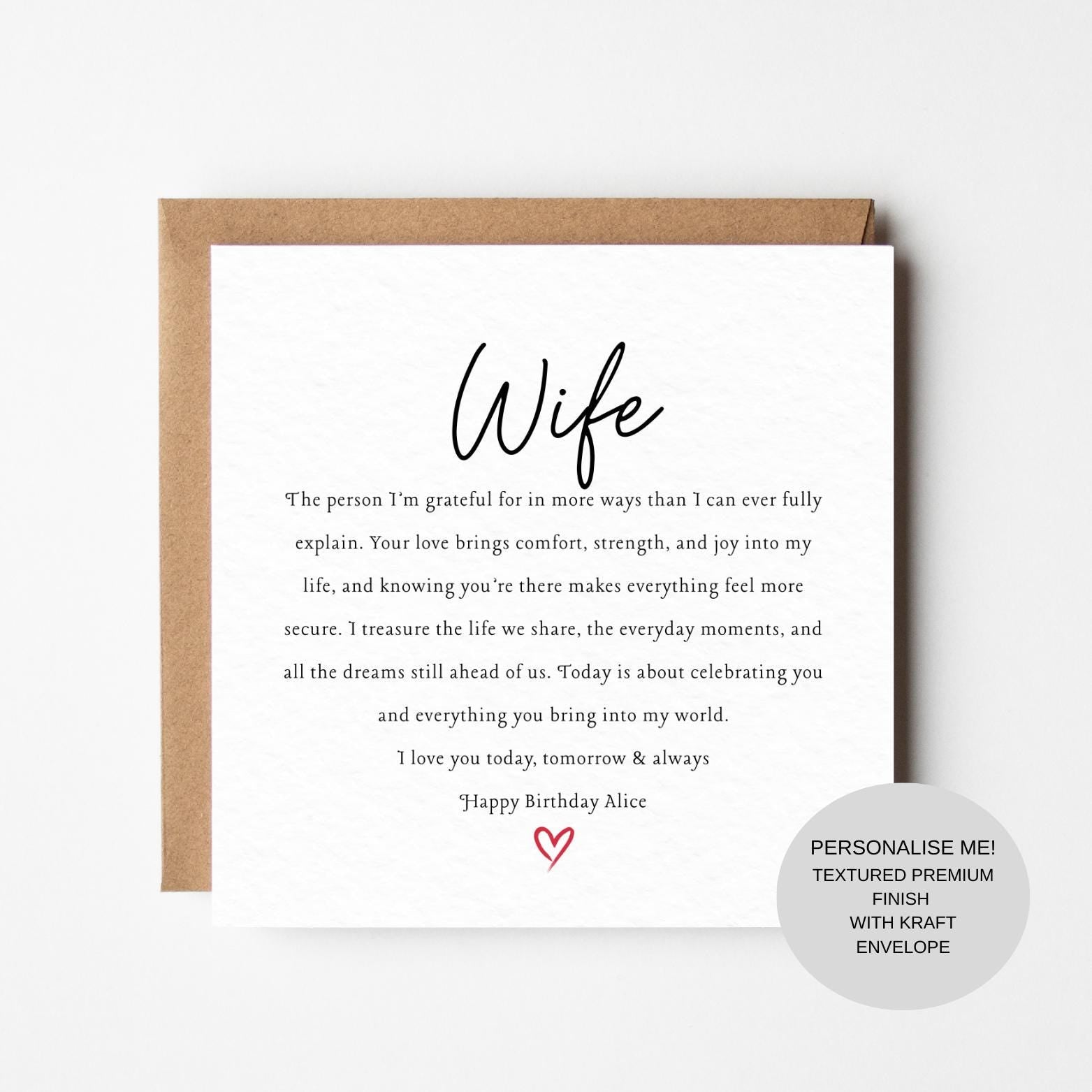 Wife Birthday Keepsake Card | Loving Message | Meaningful Greeting Card