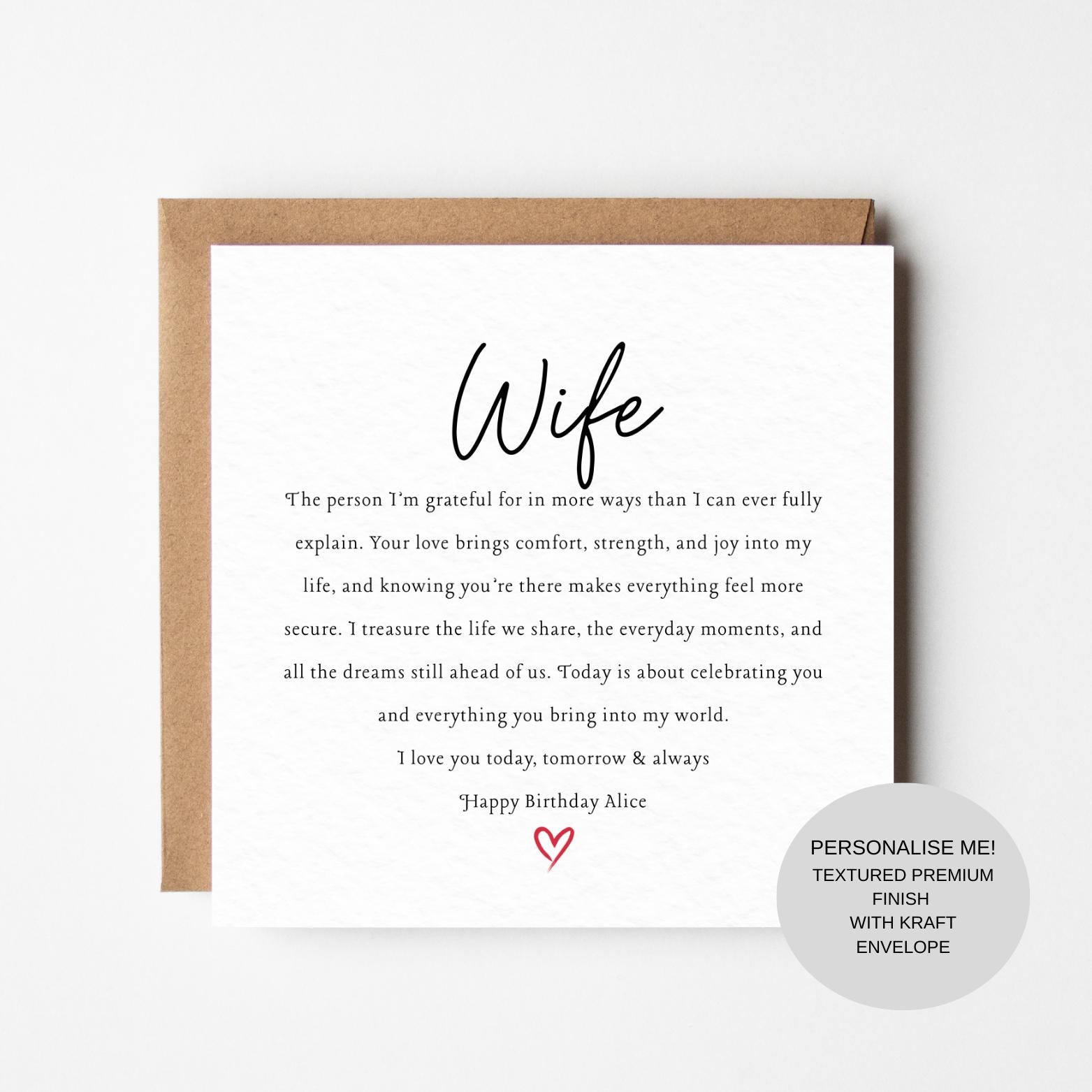 Wife Birthday Keepsake Card | Loving Message | Meaningful Greeting Card
