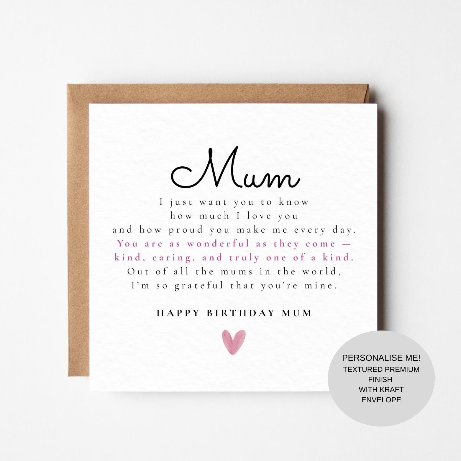 Special Birthday Card for Mum | Heartfelt Words | Keepsake Memory Card