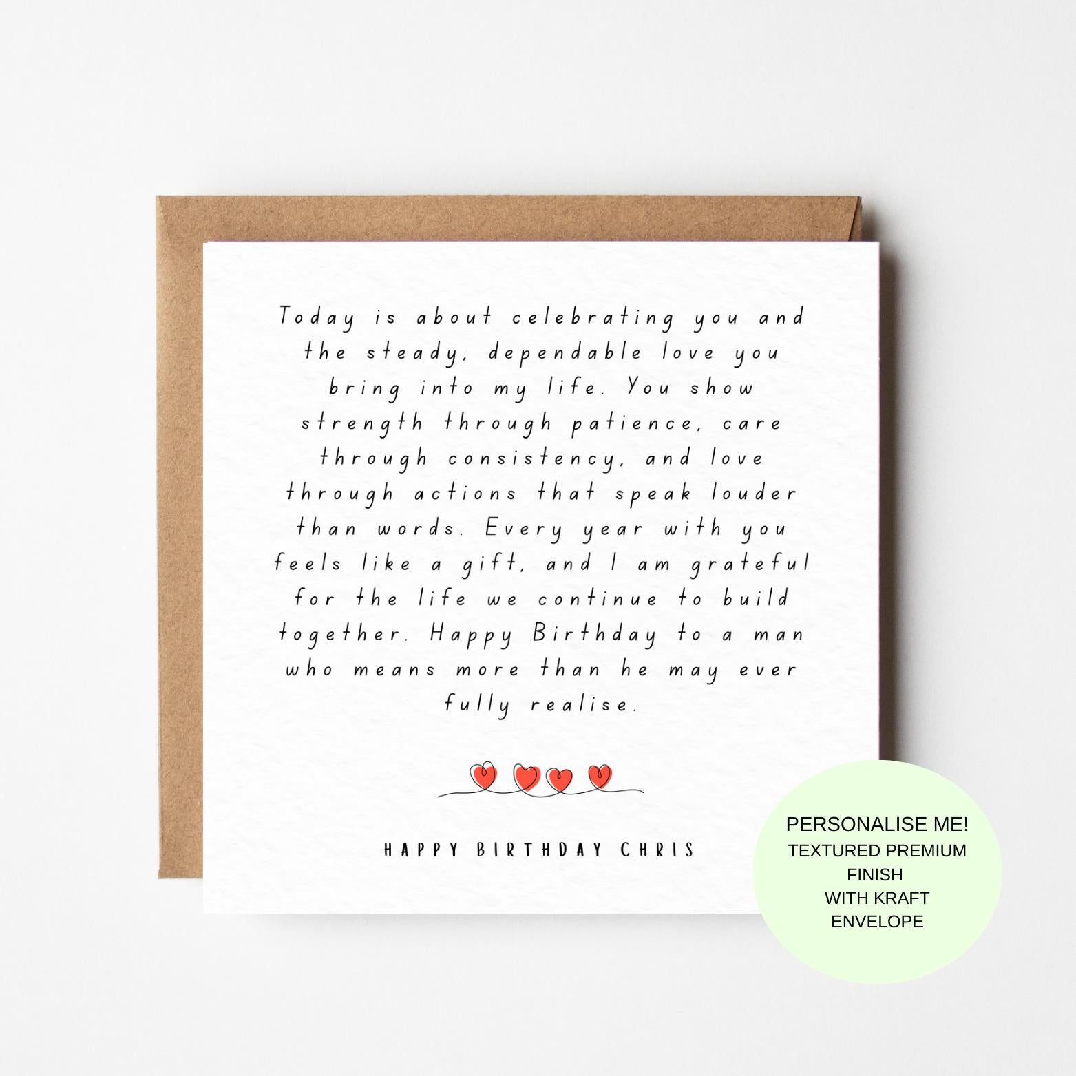 Romantic Birthday Card for Him: Personalised Husband Love Message