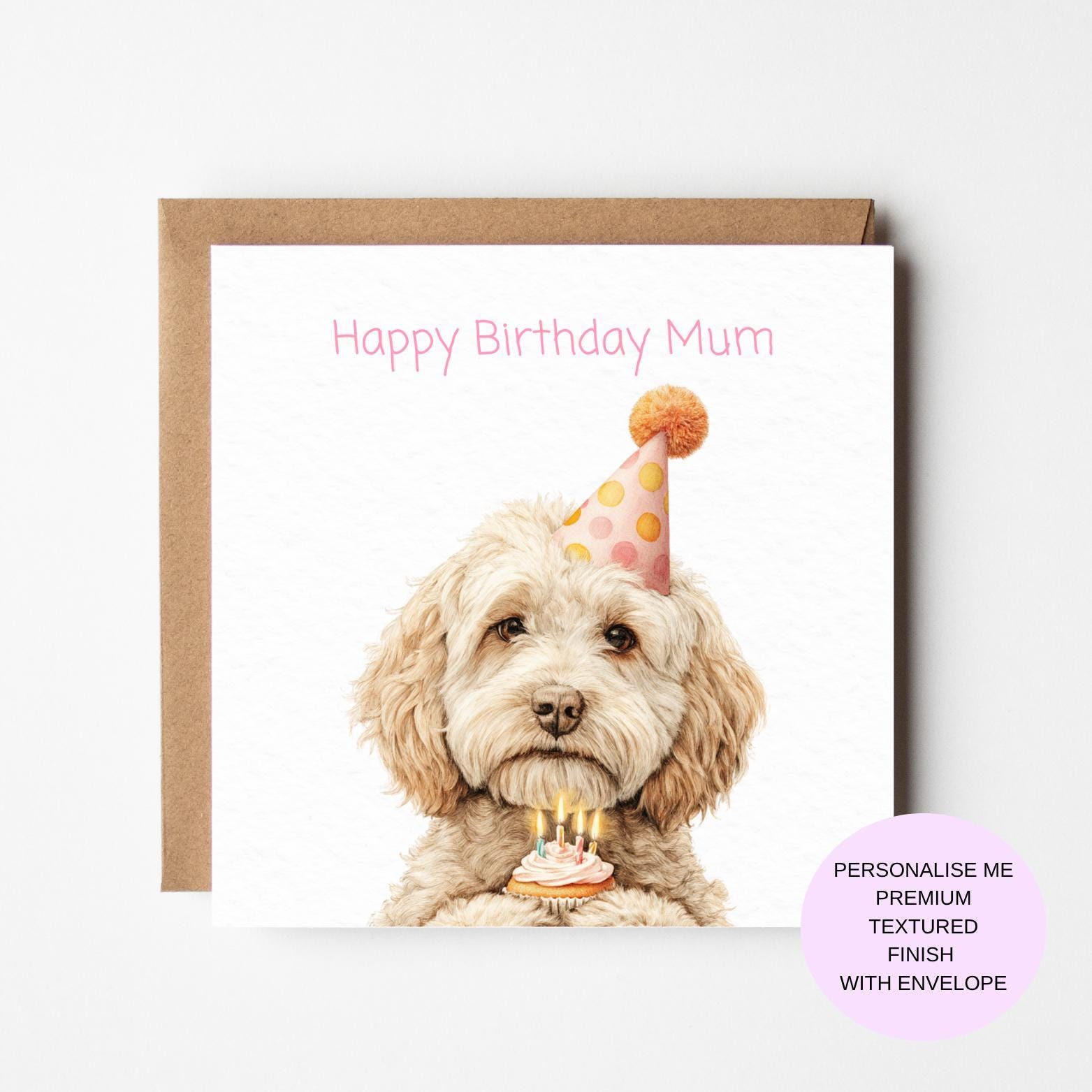 Watercolor Cockapoo Birthday Card: Personalised Dog Mum Card