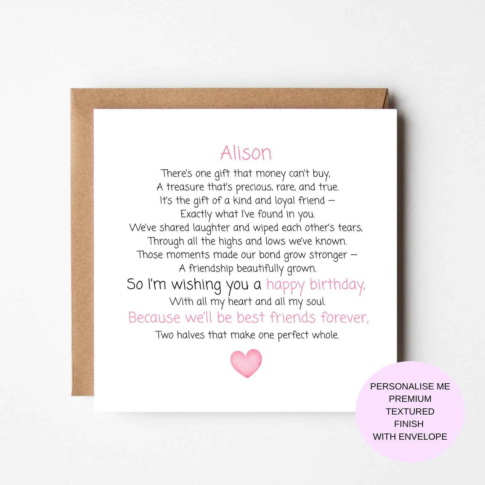 Personalised Special Friend Birthday Card - Best friends poem. - Best Friend Card - Special Friendship Birthday