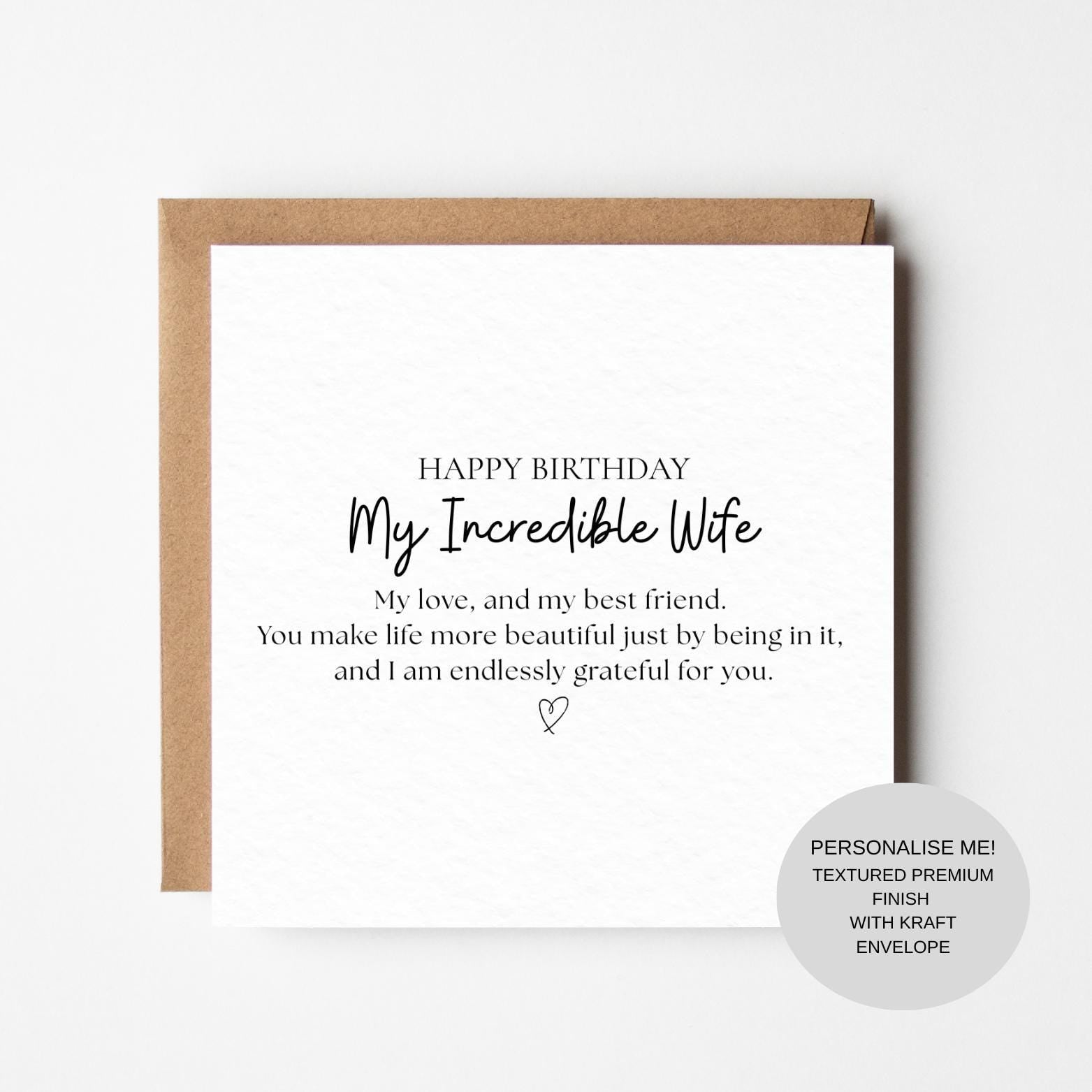 Wife Birthday Greeting Card | Romantic Message | Keepsake Memory Card