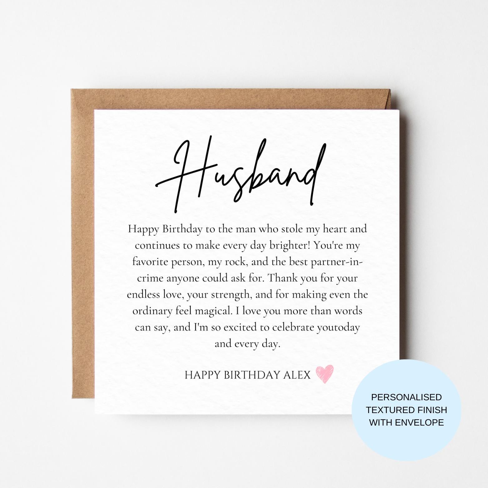 Personalised Husband Birthday Card | To The Man Who Stole My Heart | Minimal Script Card | Custom Name