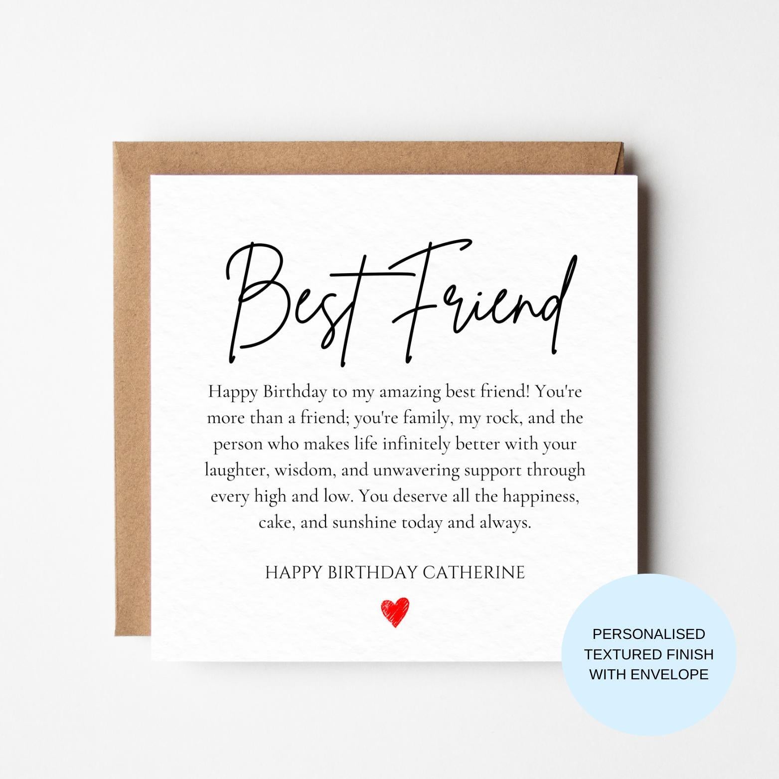 Personalised Best Friend Birthday Card | My Amazing Bestie Message | Minimal Script Best Friend Card | Custom Name