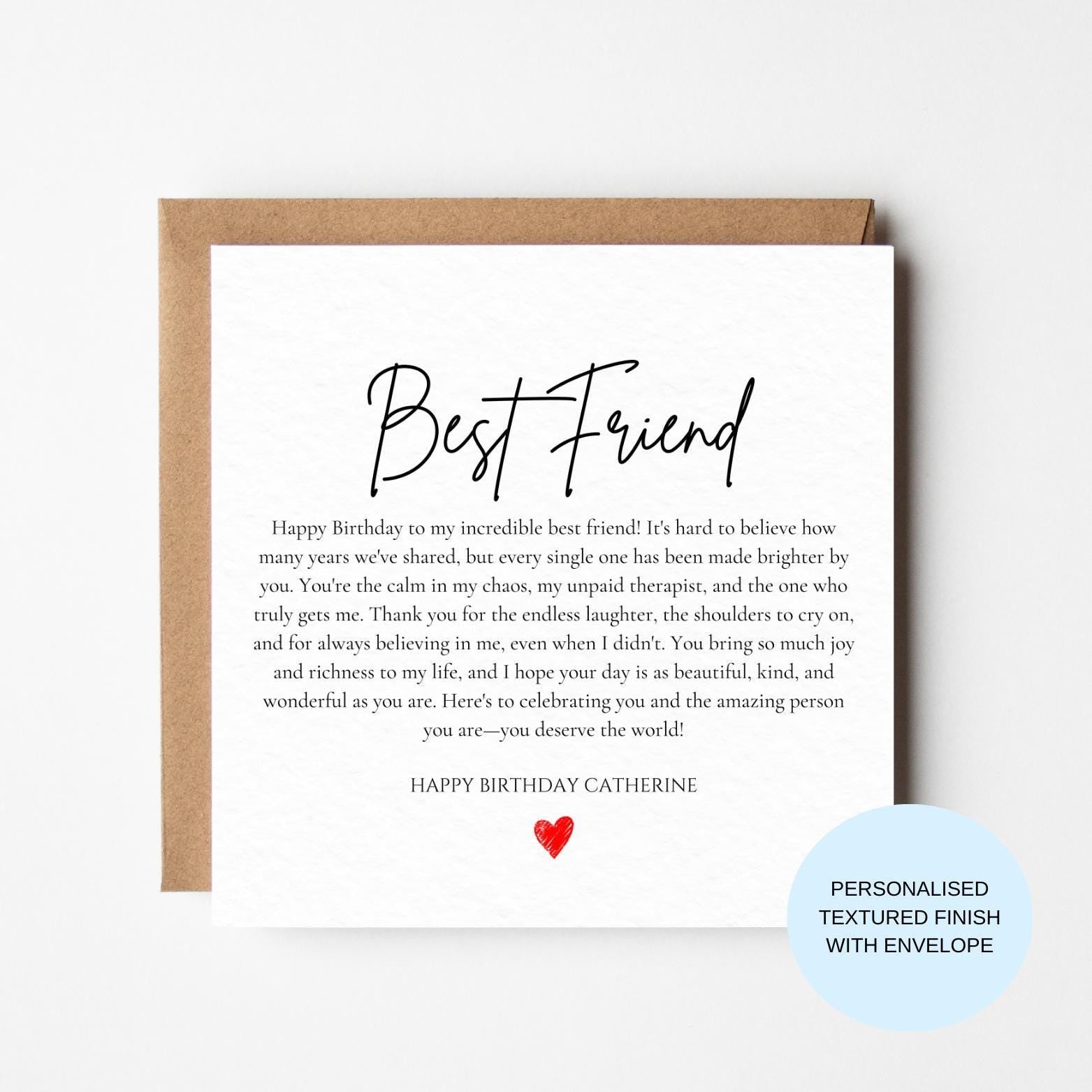 Personalised Best Friend Birthday Card | Long Friendship Message | Minimal Script Bestie Card | Custom Name