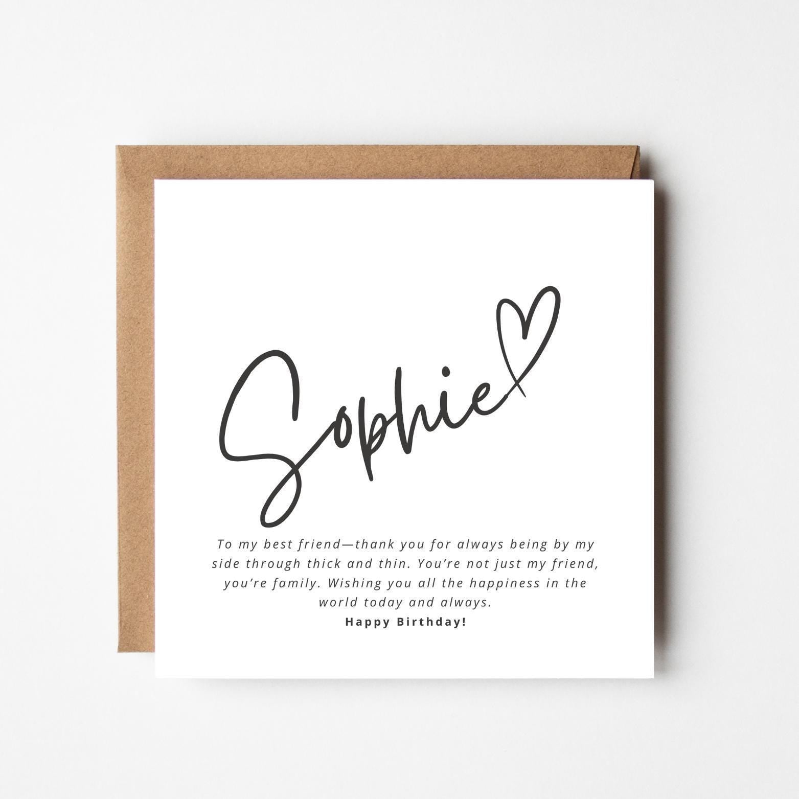 Personalised Best Friend Birthday Card – Custom Name Birthday Card, Heartfelt Message Card, Minimalist Elegant Greeting Card
