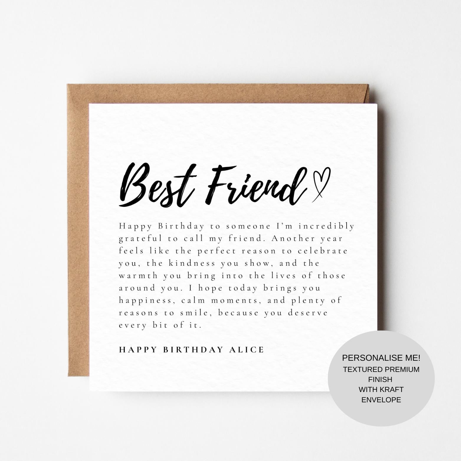 Meaningful Birthday Card for Best Friend | Heartfelt Friendship Message | Keepsake