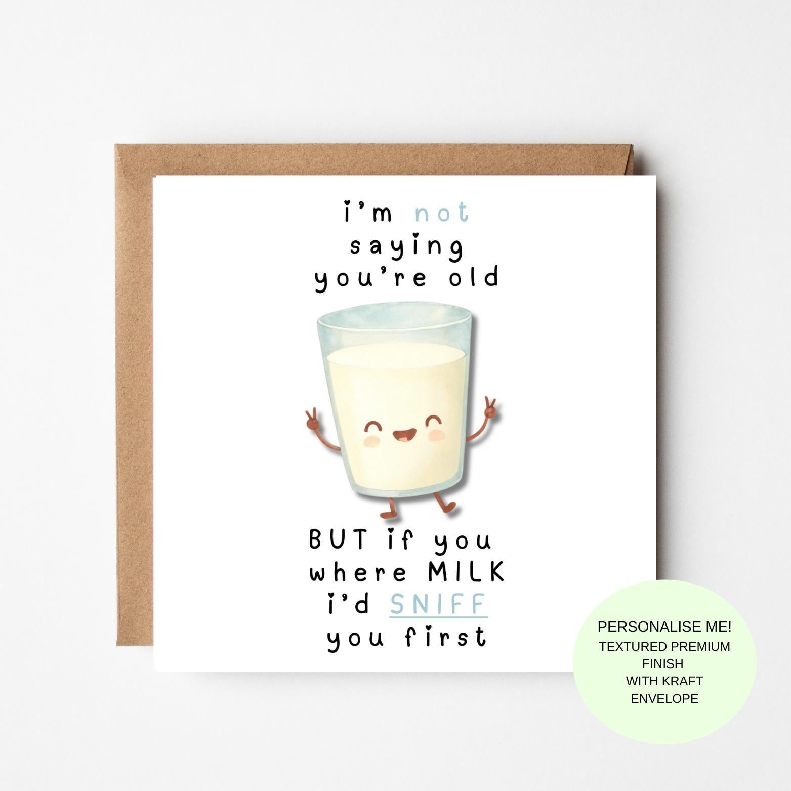 Funny Birthday Card – Milk Joke Design – Modern Humour Birthday Card