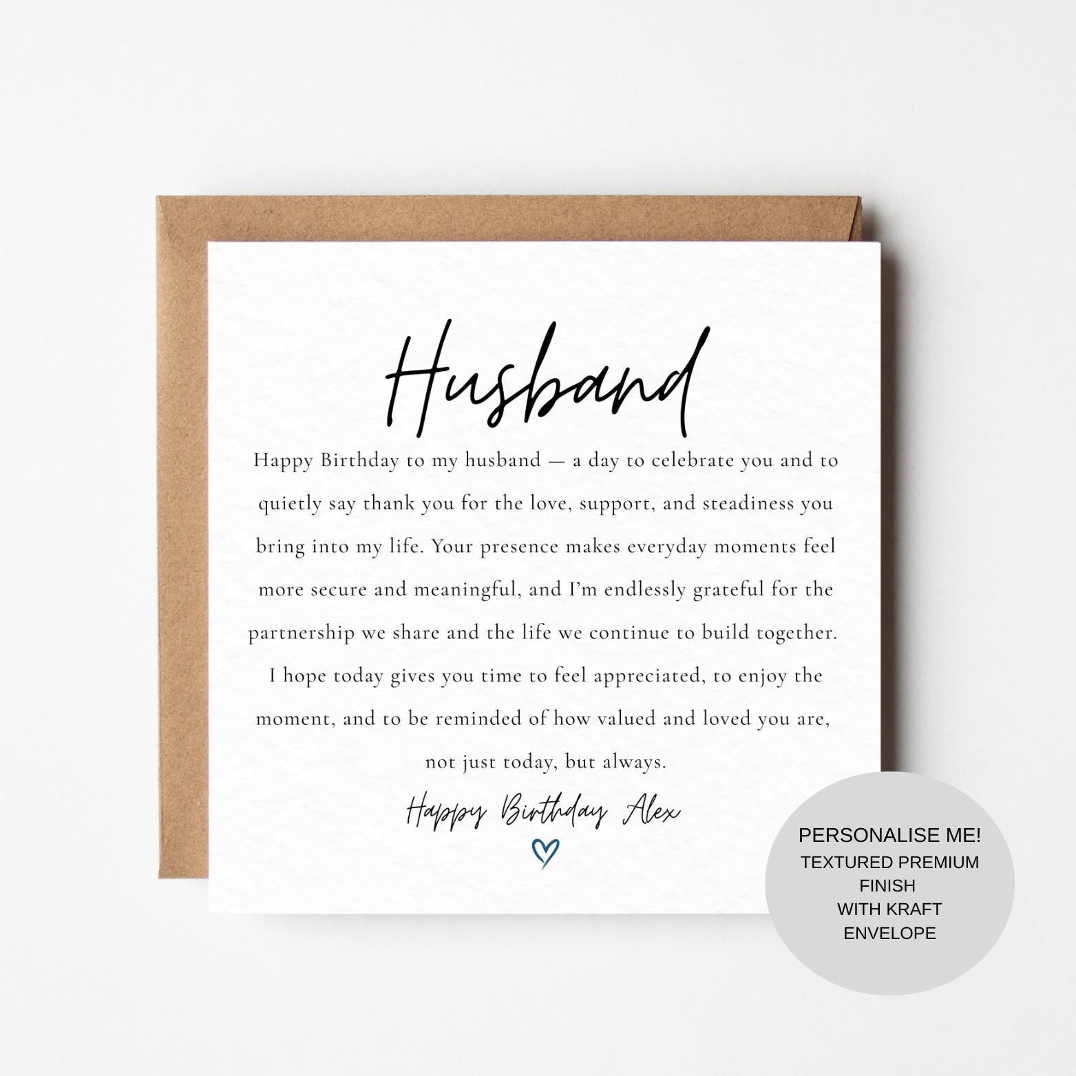 Husband Birthday Card with Heartfelt Message | Romantic Keepsake Card | From Wife