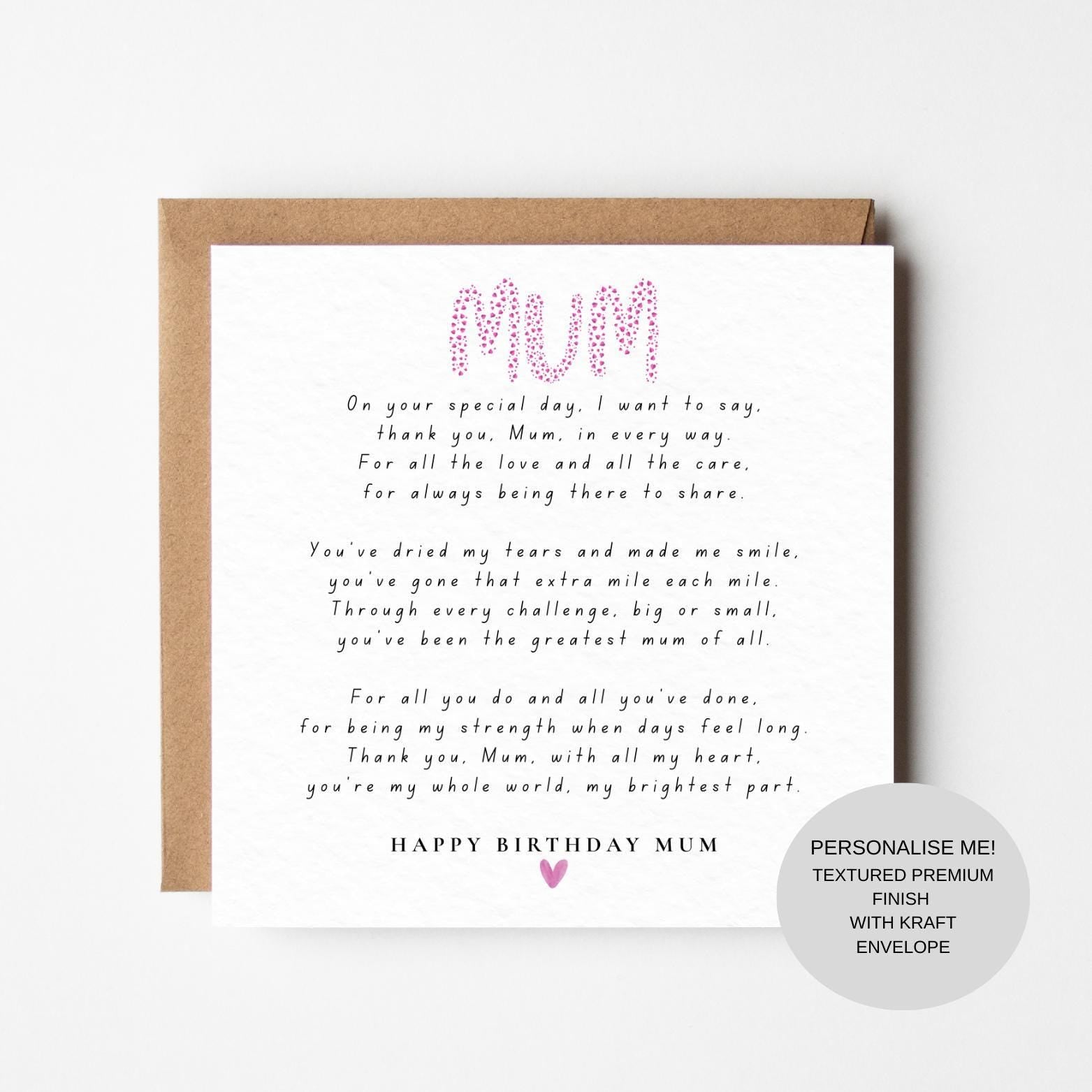 Mum Birthday Greeting Card | Appreciation Message | Keepsake Card