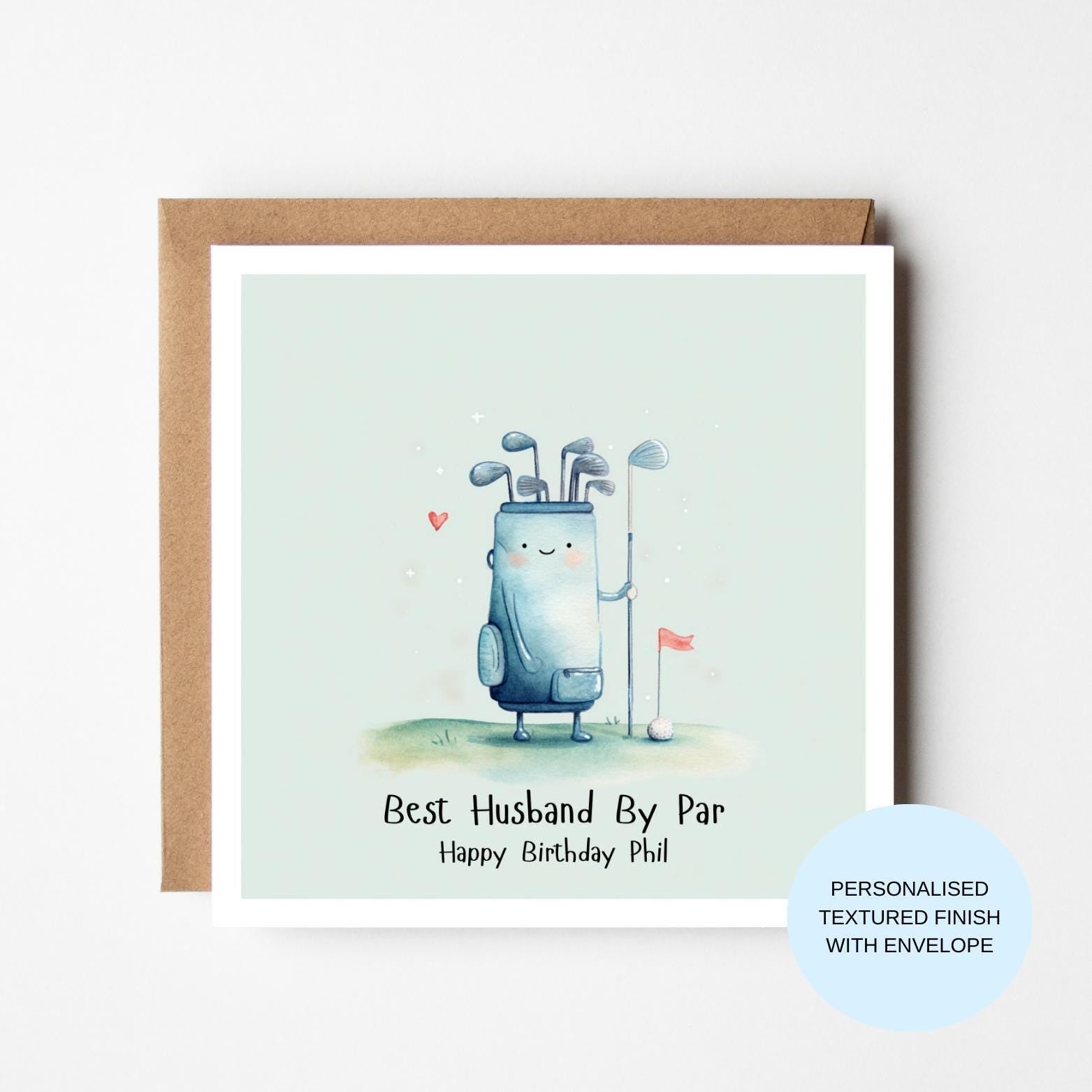 Golf Husband Birthday Card | Best Husband By Par | Personalised Name Golf Lover Birthday Card