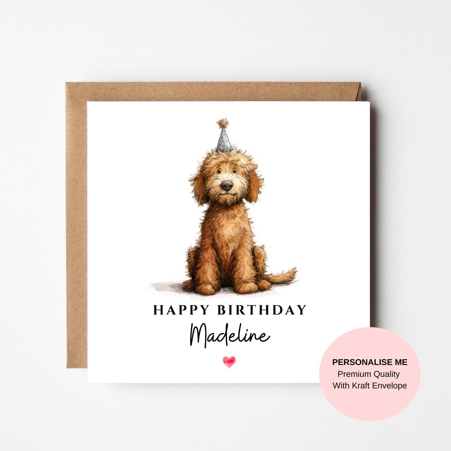 Cute Dog Birthday Card for Her – Puppy Illustration