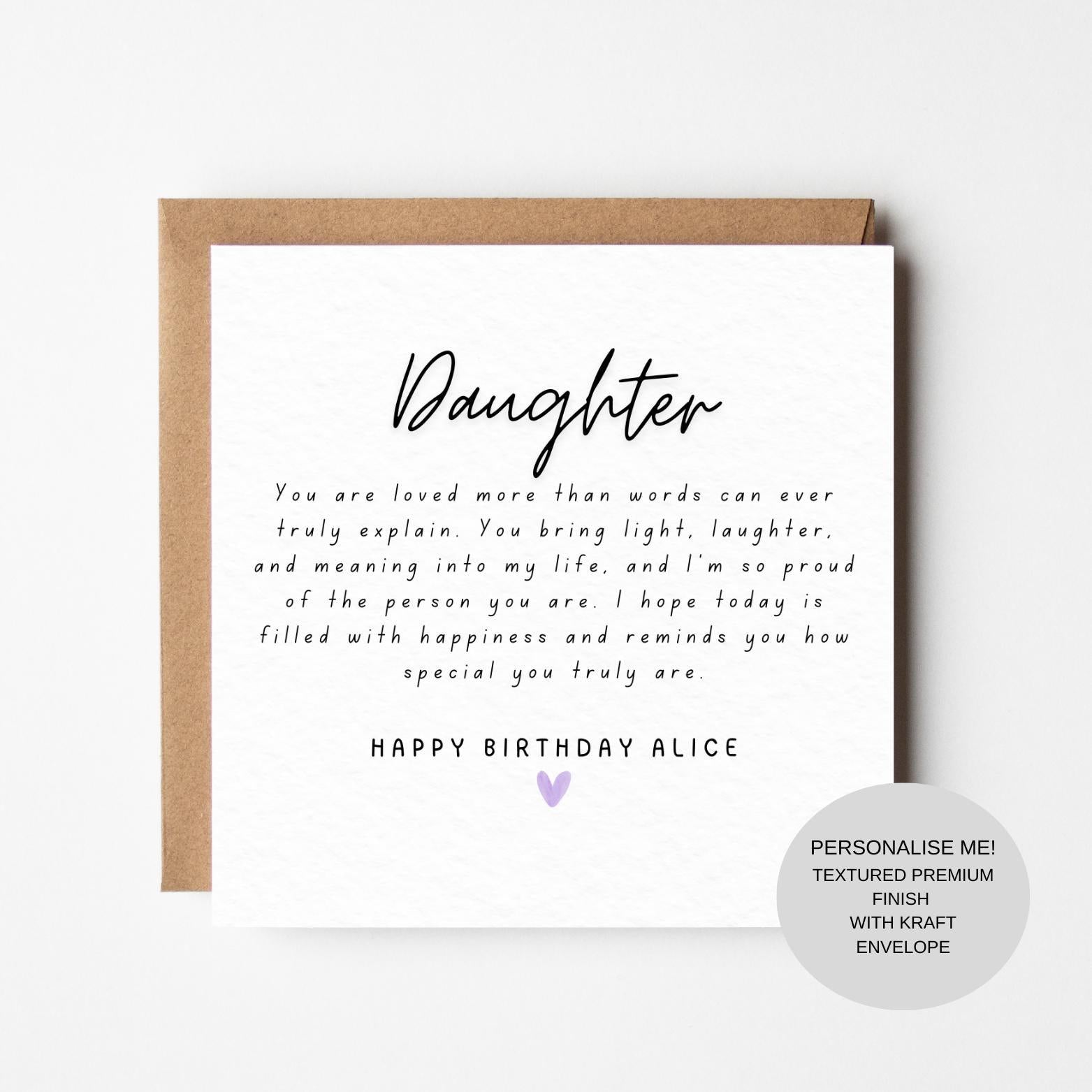 Daughter Birthday Greeting Card | Proud & Loving Words | Keepsake Card
