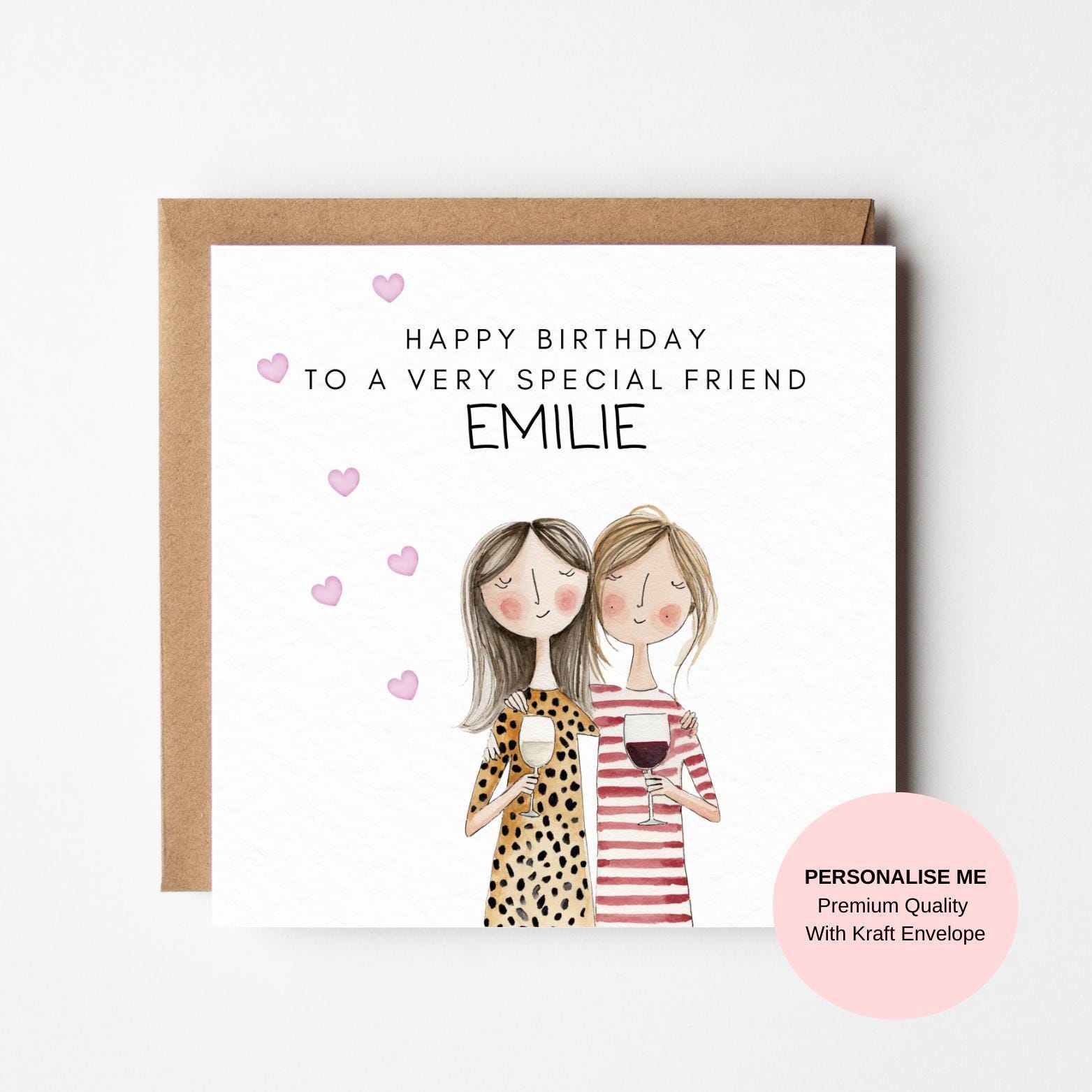 Cute Friendship Birthday Card: Customizable Message, Square Design