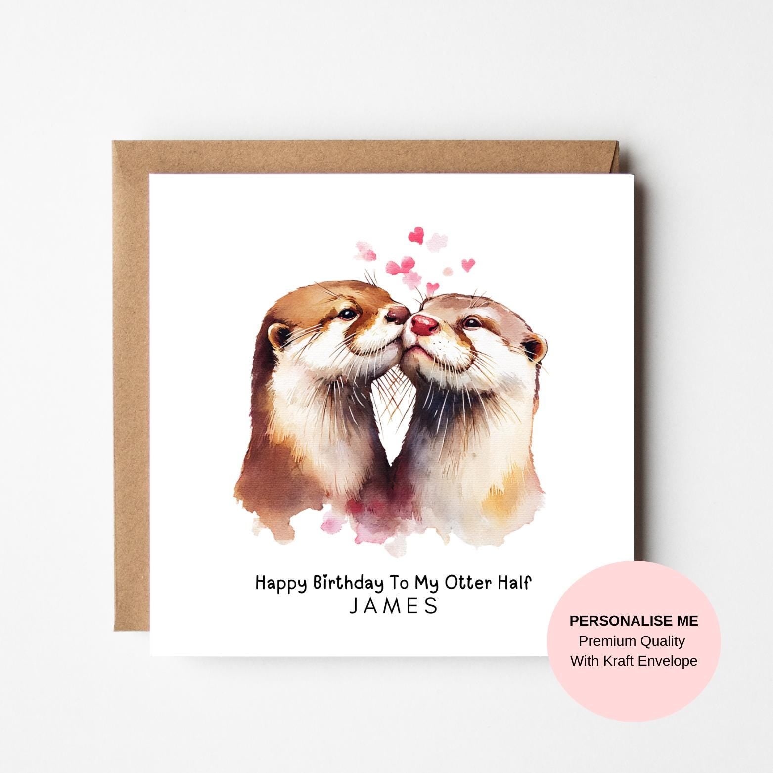 Birthday Card for Husband, Otters Kissing, Romantic Keepsake (Customizable)