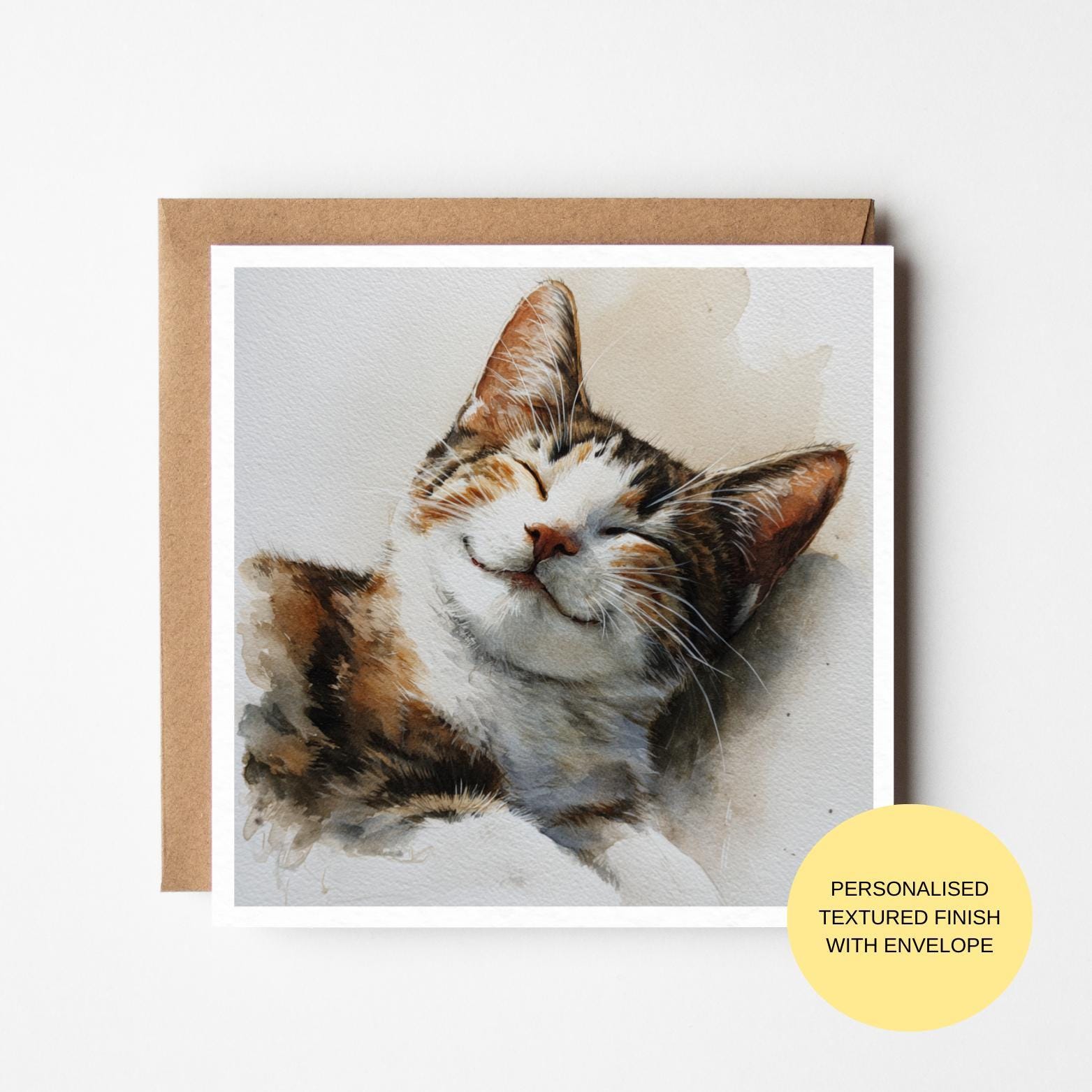 Cat Birthday Card: Watercolor Art - Blank Inside, Envelope Included