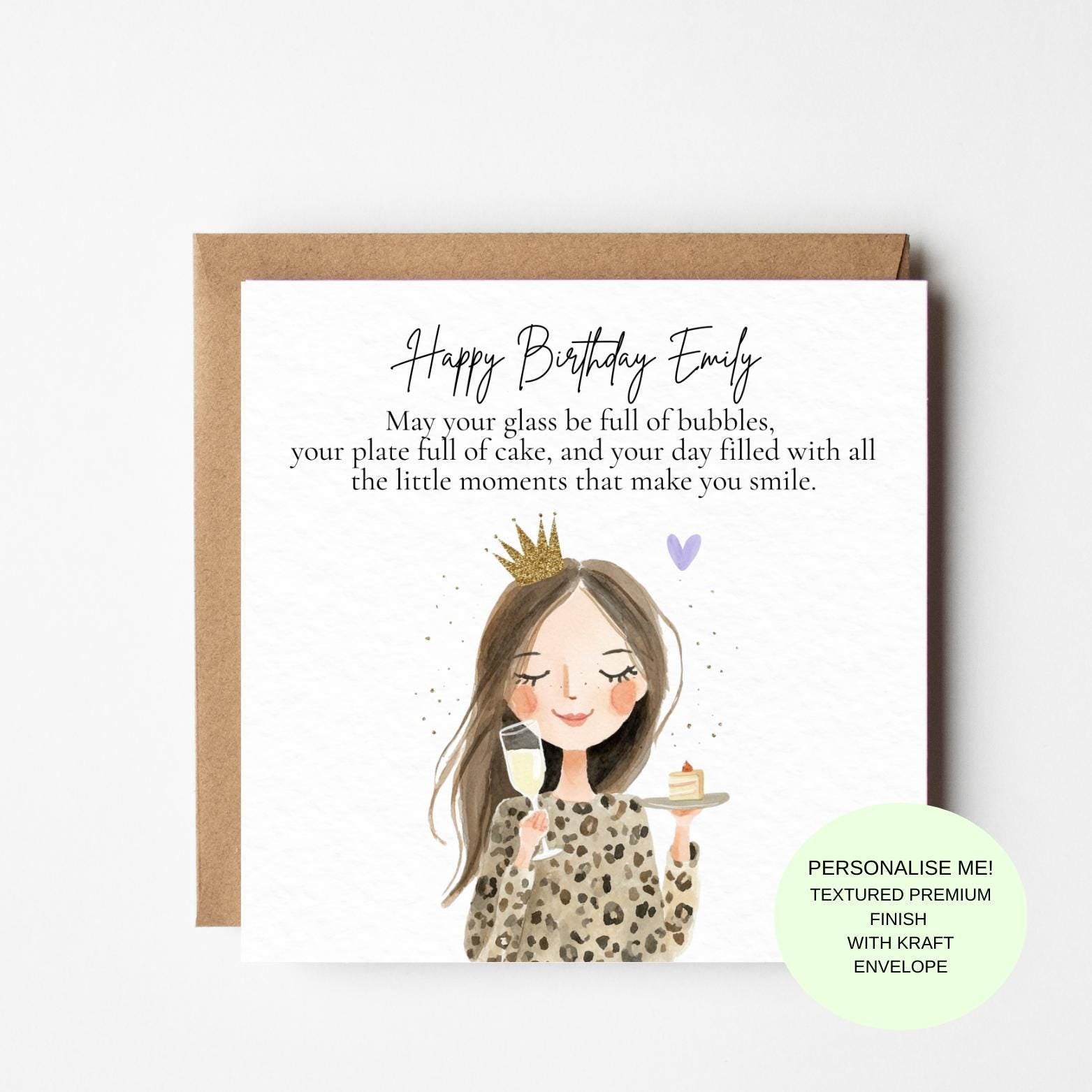Birthday Card for Her – Illustrated Girl with Hearts