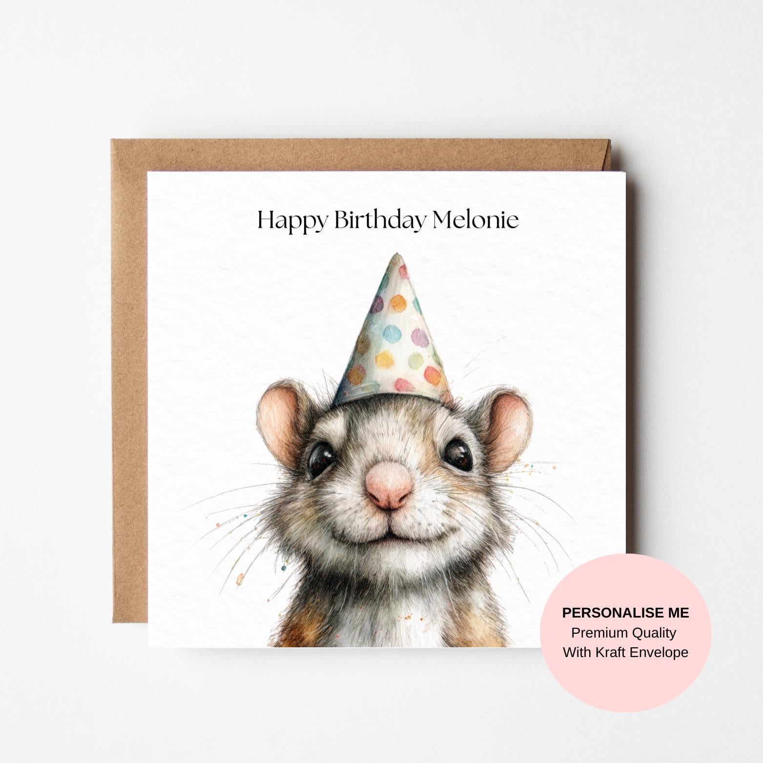 Birthday Card: Adorable Mouse Illustration - Personalised Option