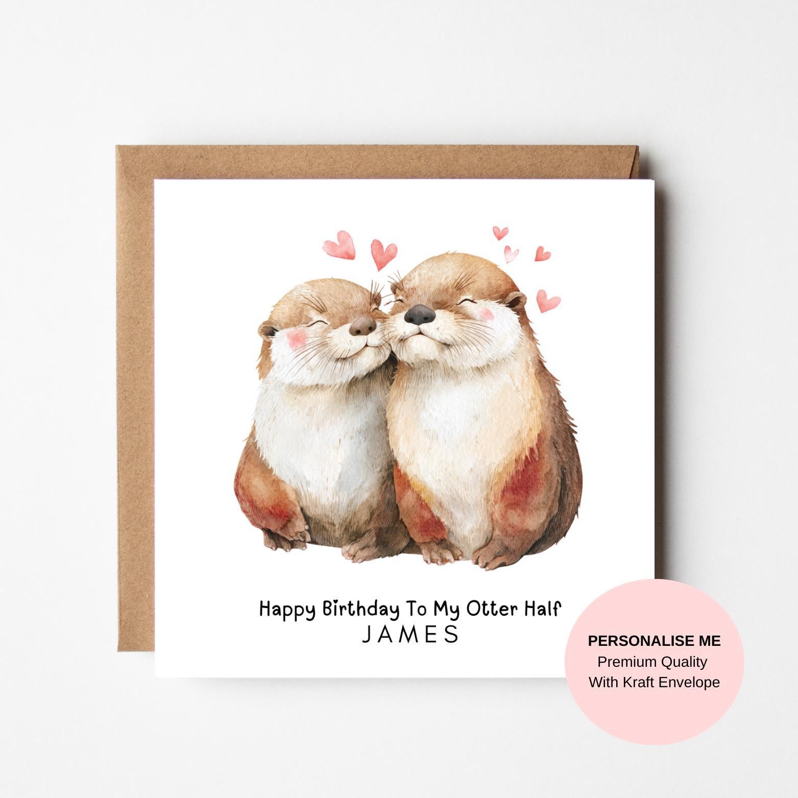 Birthday Card for Husband: Cute Otters Couple (Customizable Text)