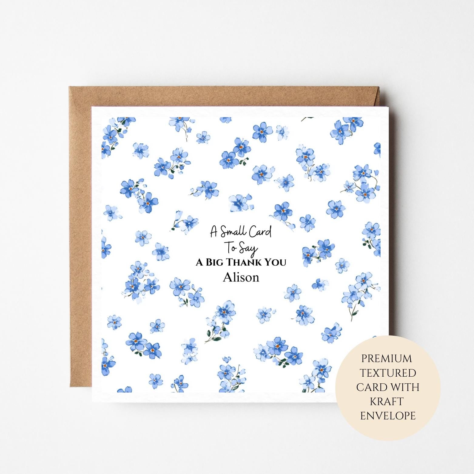 Personalised Blue Floral Thank You Card for Friend Neighbour Teacher or Colleague – Forget Me Not Pattern
