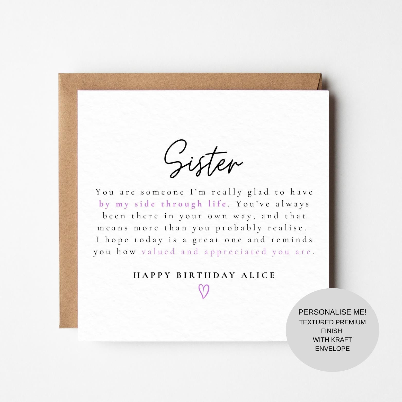 Sister Birthday Keepsake Card | Meaningful Message | Family Bond Card