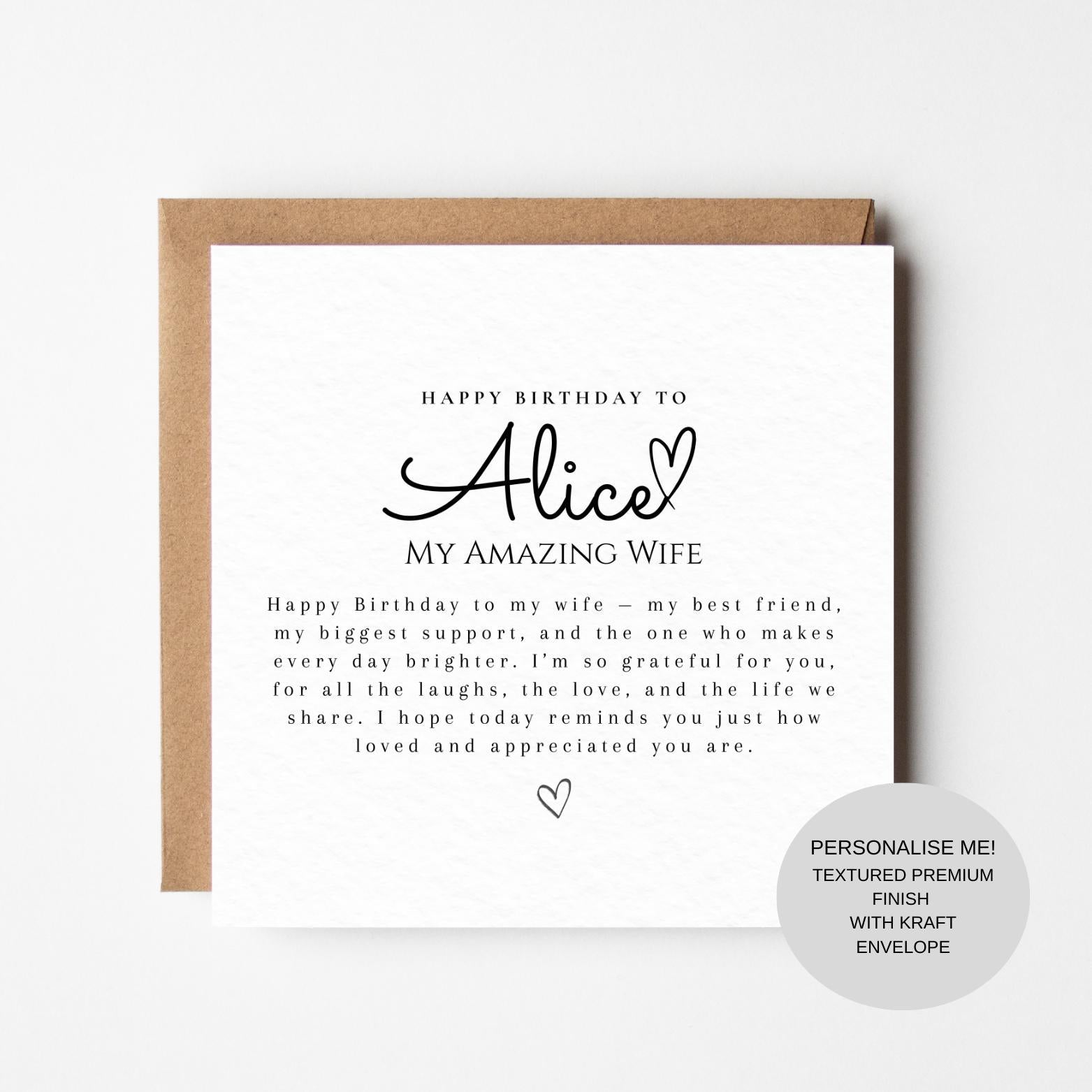 Wife Birthday Card with Heartfelt Words | Romantic Keepsake | From Husband